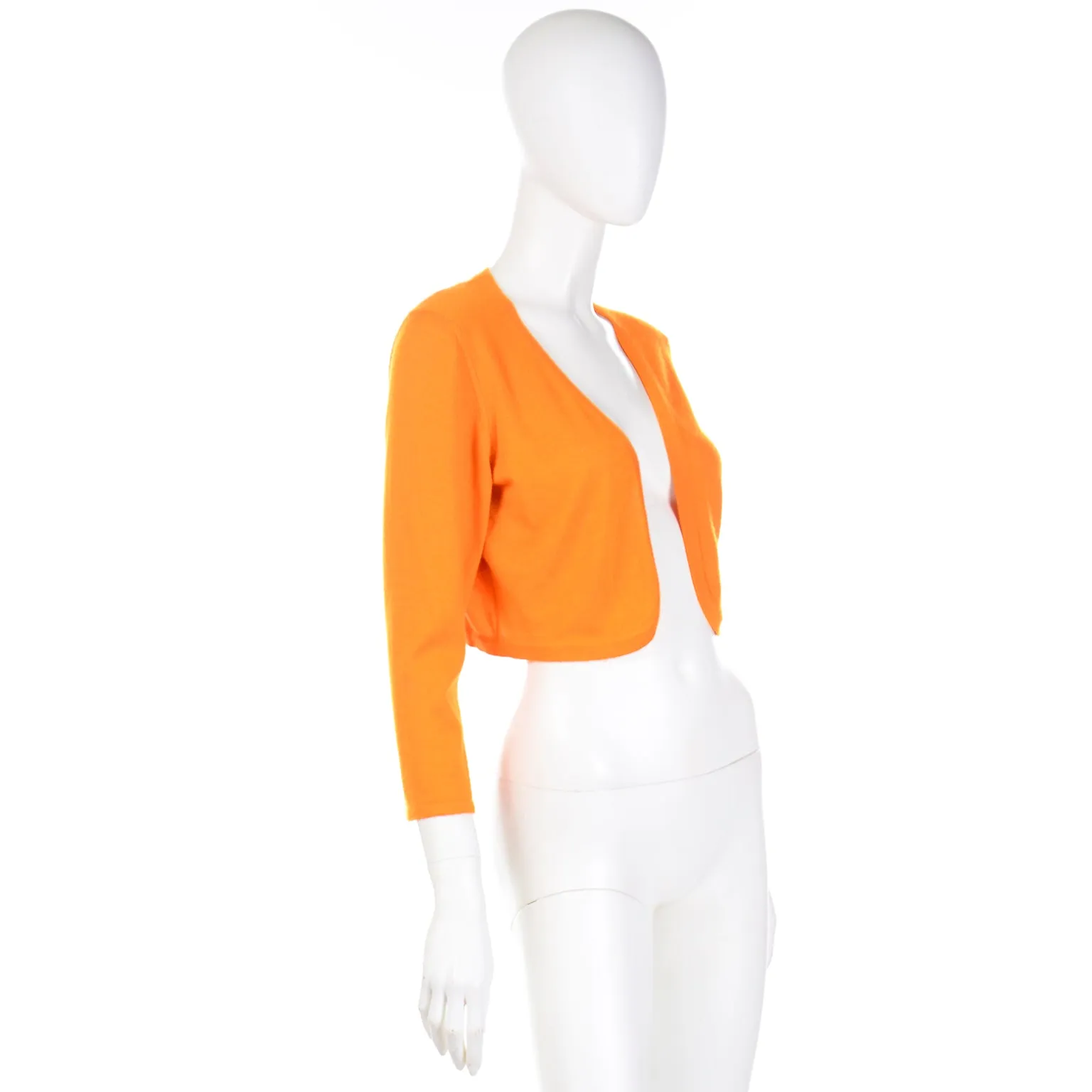 2008 Oscar de la Renta Tangerine Cashmere Cropped Bolero Sweater Top