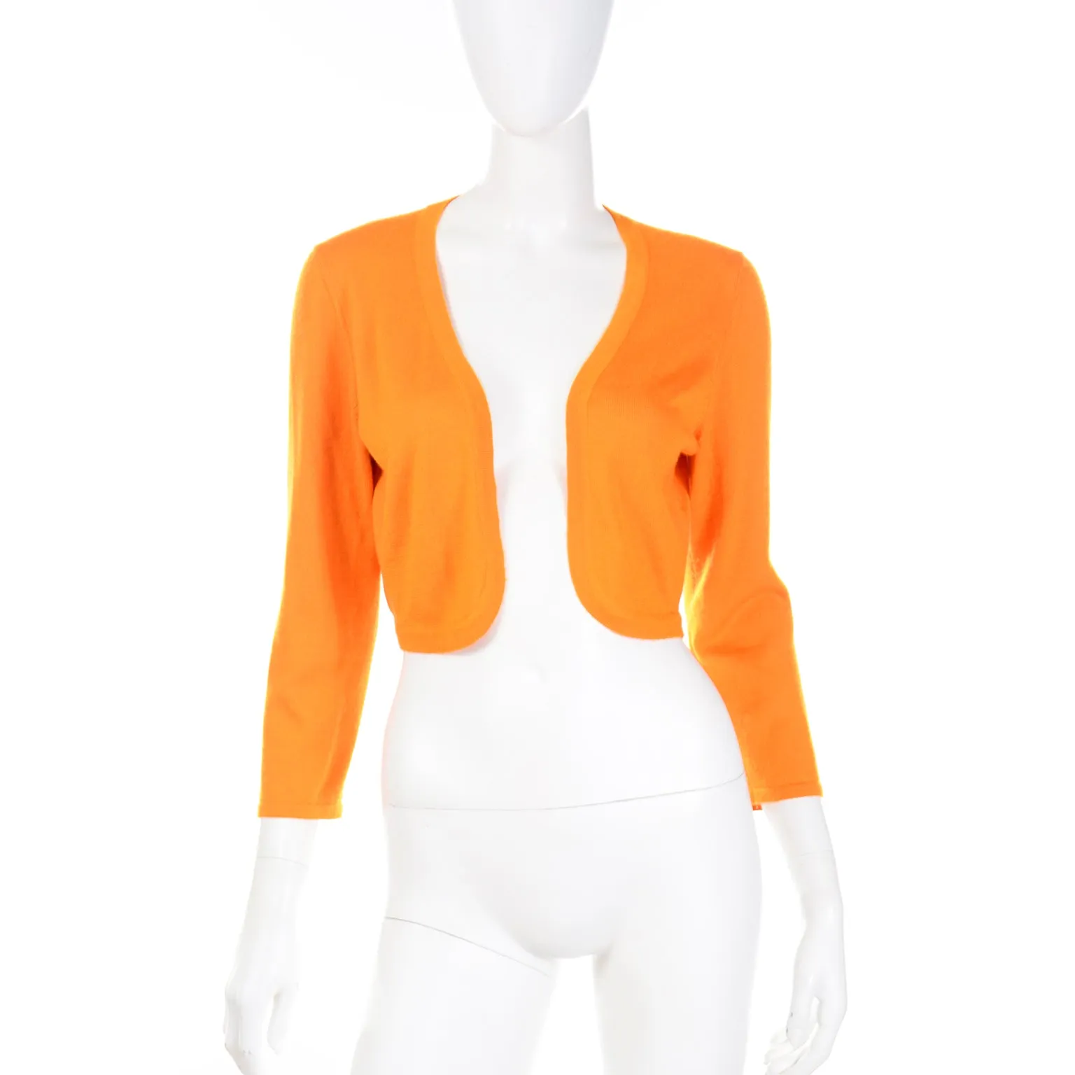 2008 Oscar de la Renta Tangerine Cashmere Cropped Bolero Sweater Top