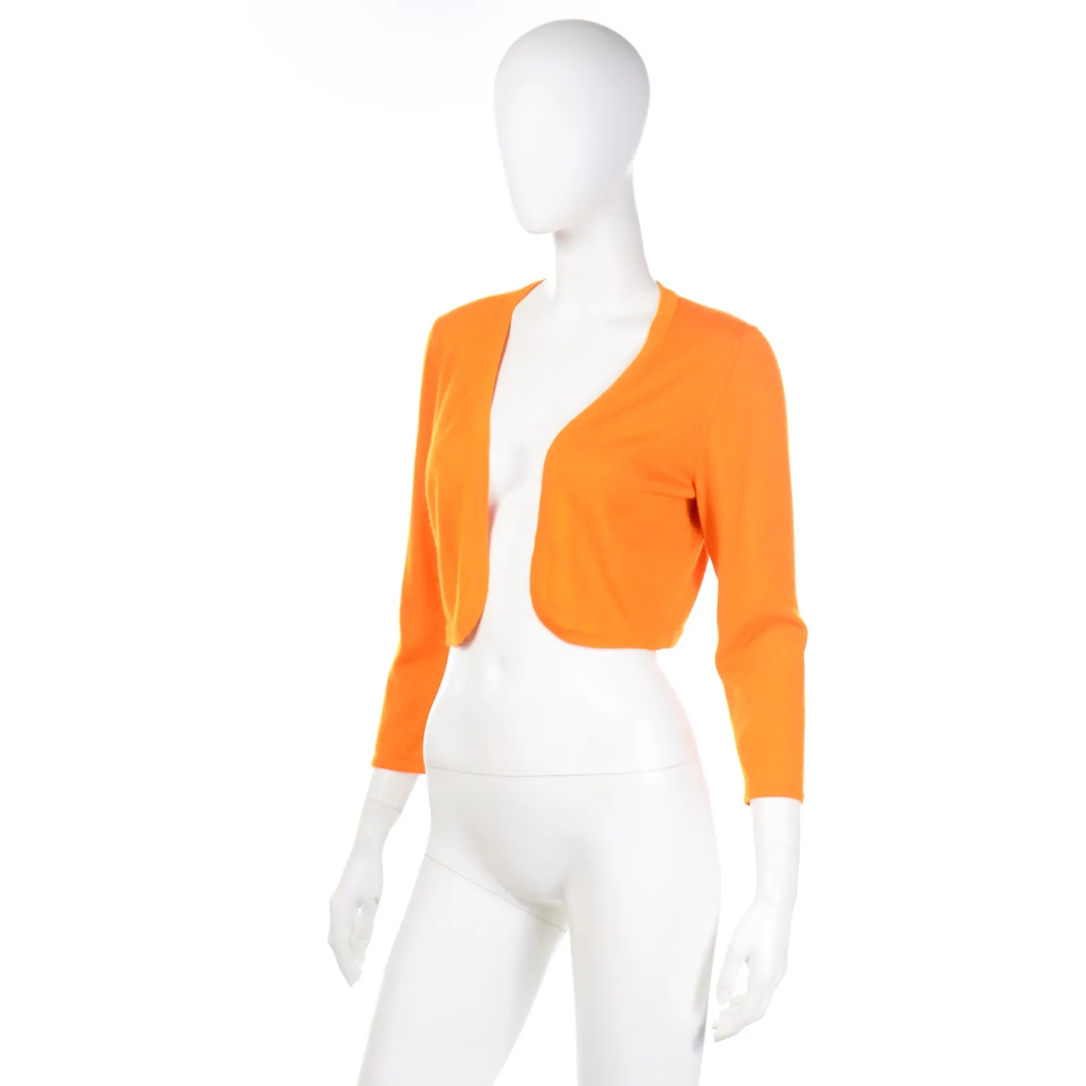 2008 Oscar de la Renta Tangerine Cashmere Cropped Bolero Sweater Top