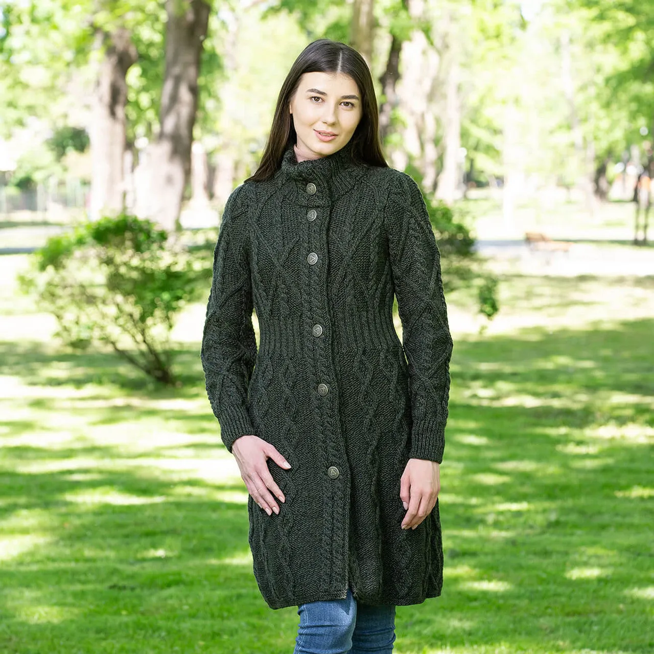 Aran Cable Signature Coat - Army Green