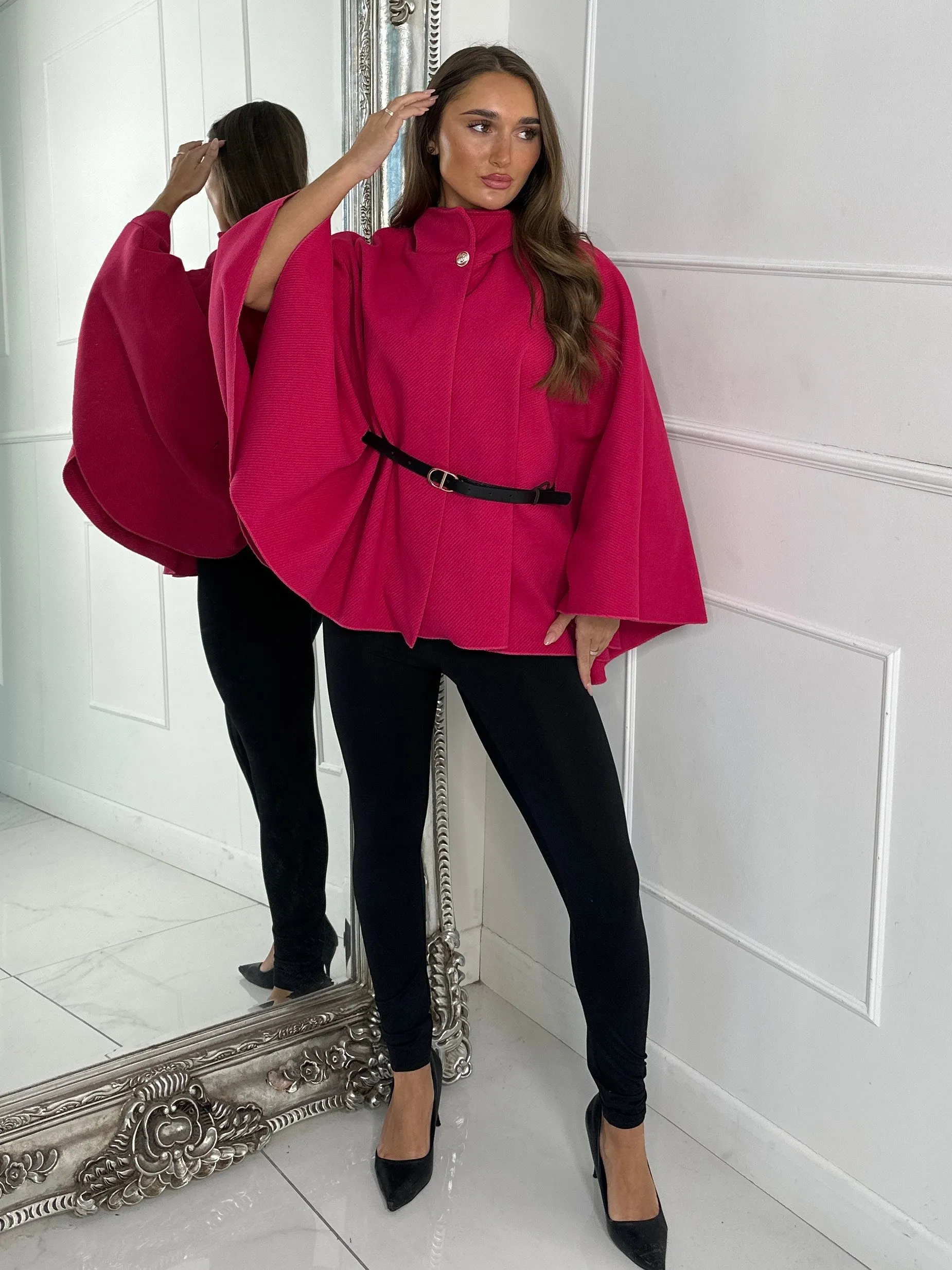 Belted Cape Jacket - Cerise Pink