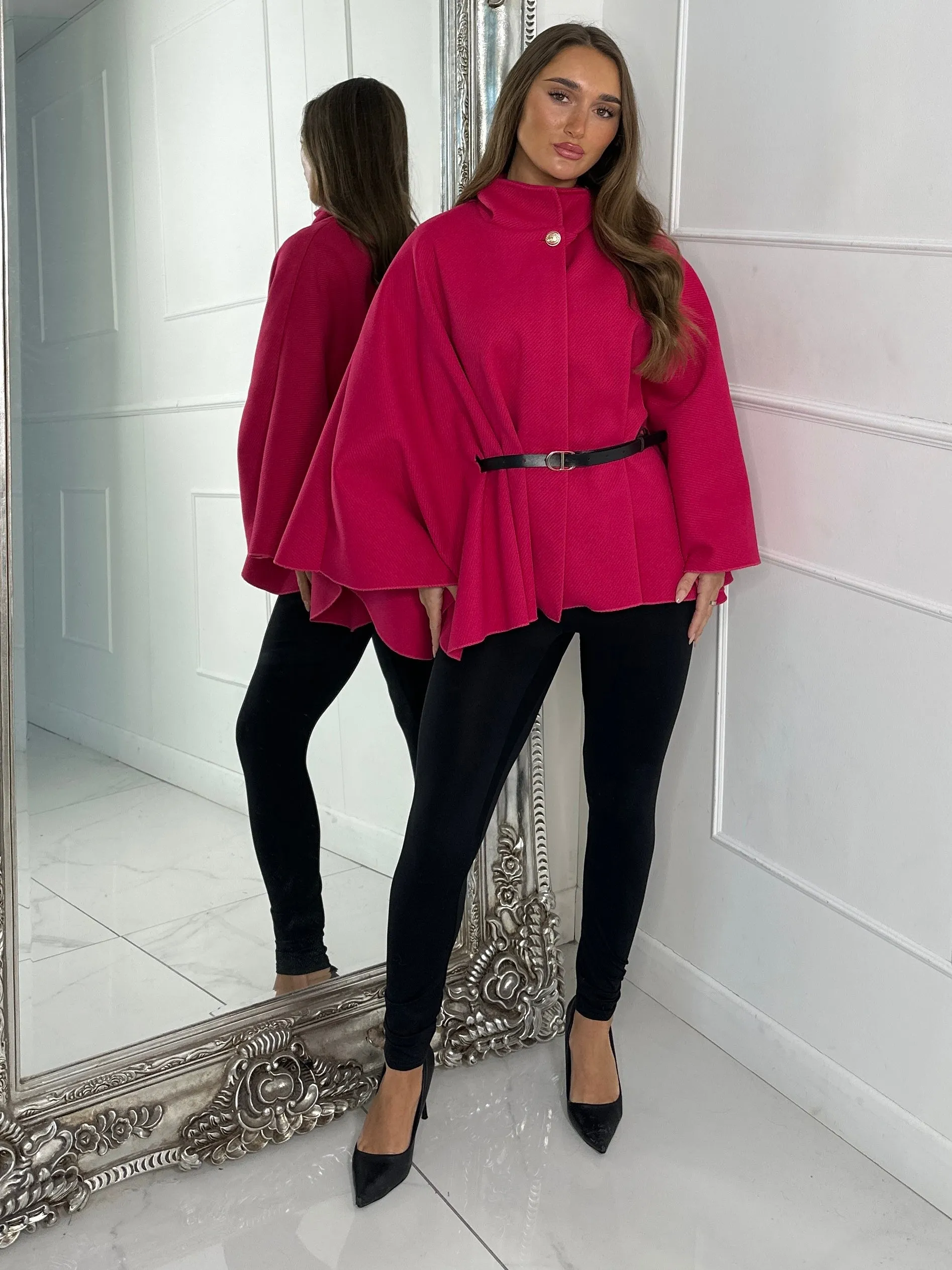 Belted Cape Jacket - Cerise Pink