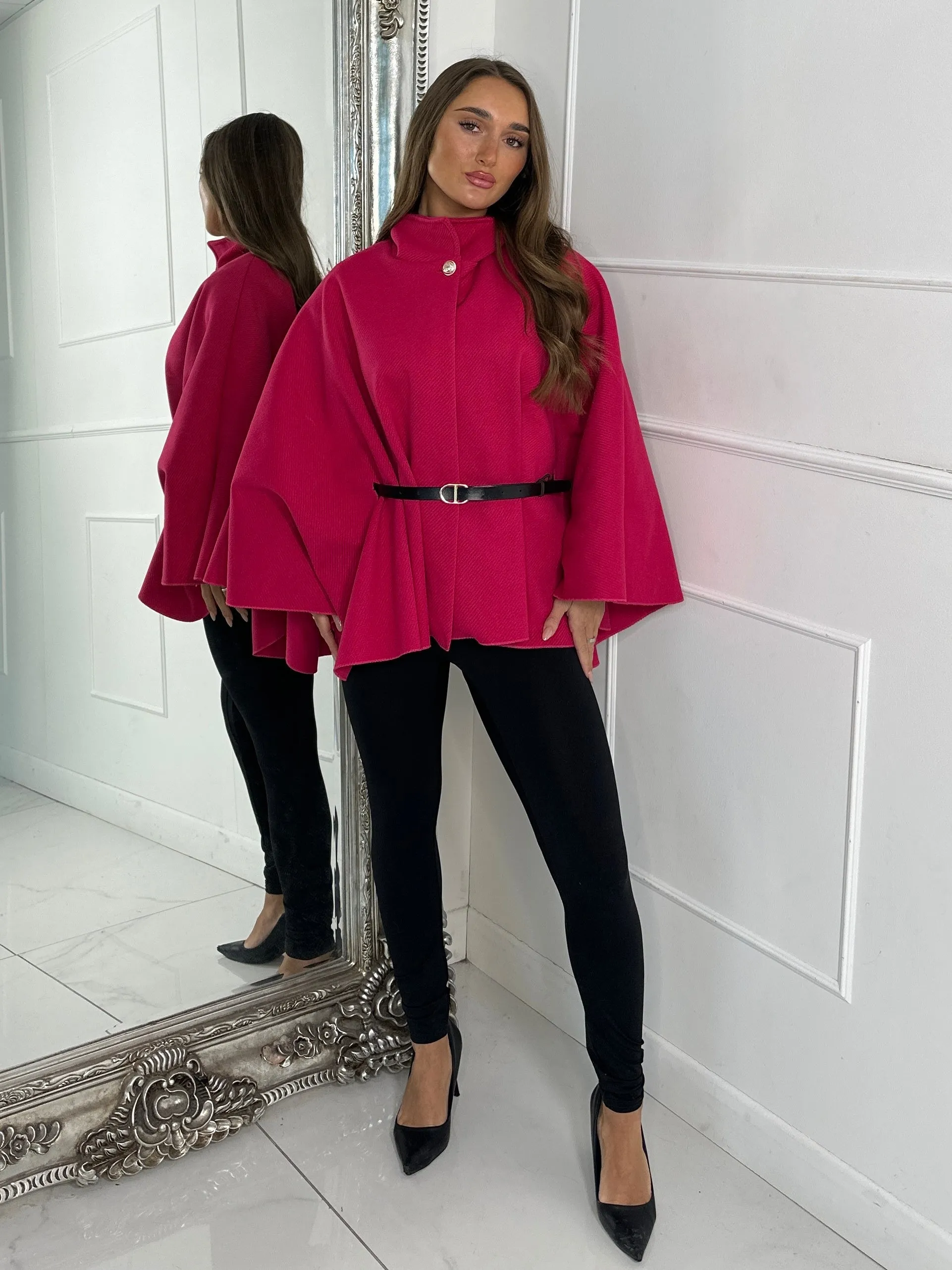 Belted Cape Jacket - Cerise Pink