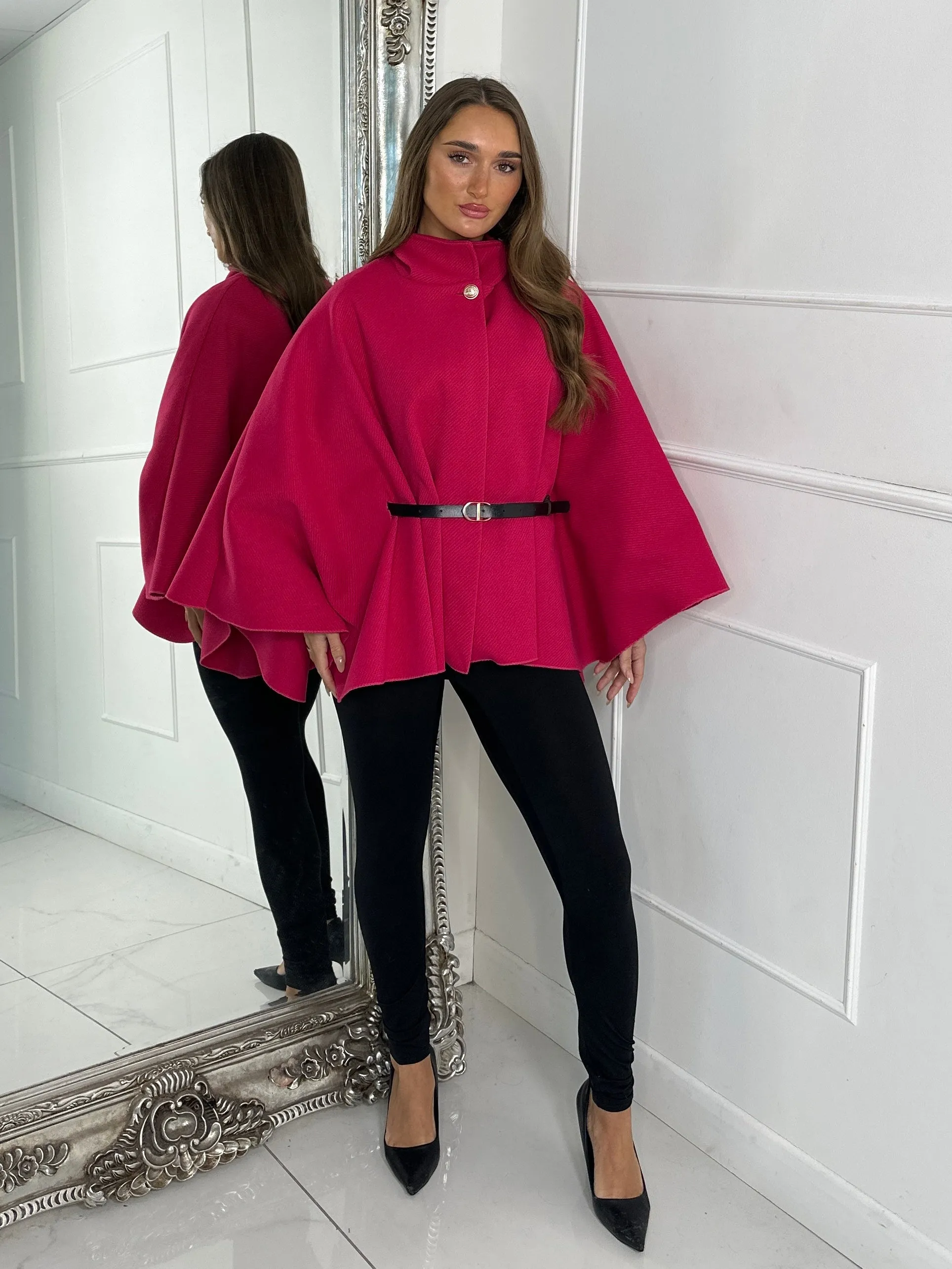 Belted Cape Jacket - Cerise Pink