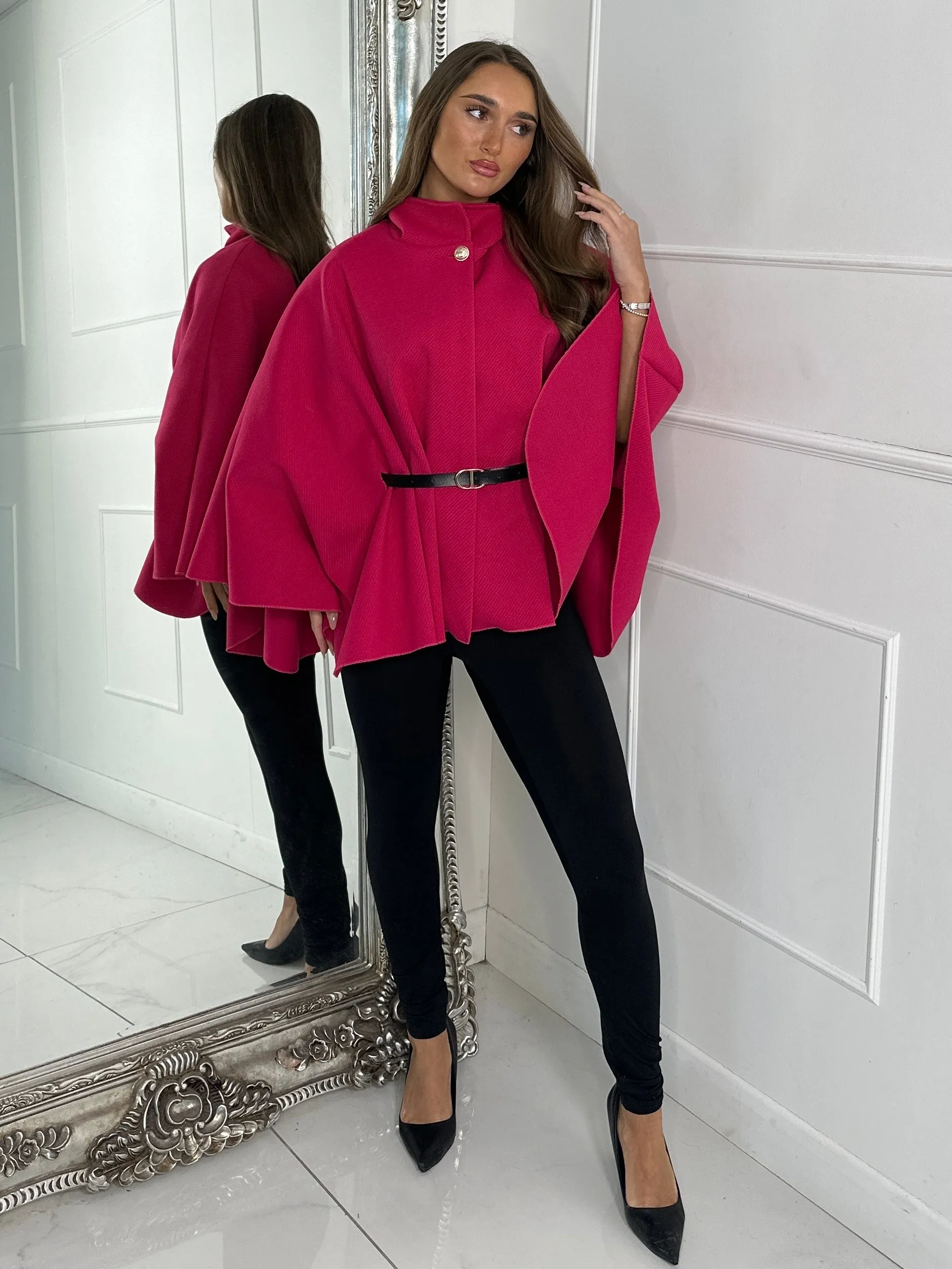 Belted Cape Jacket - Cerise Pink