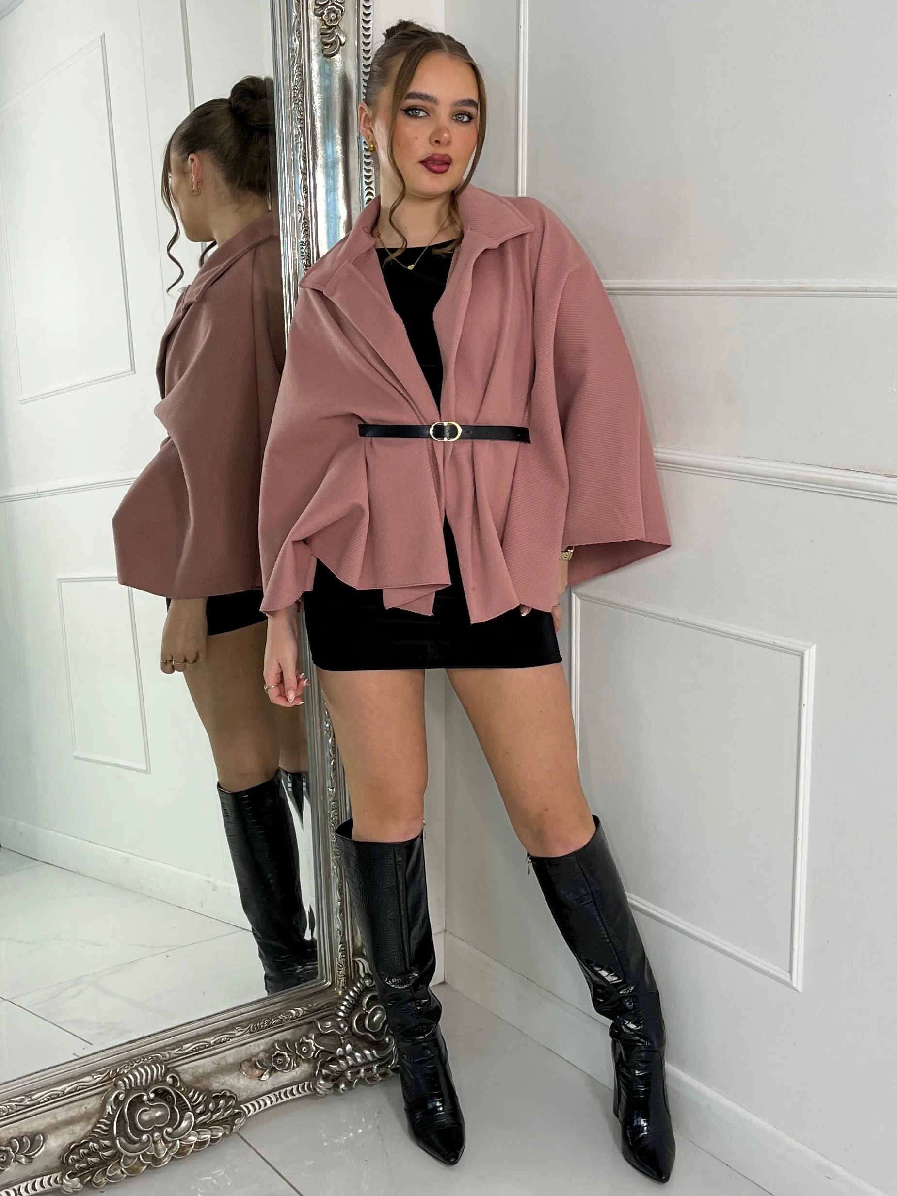 Belted Cape Jacket - Dusty Pink