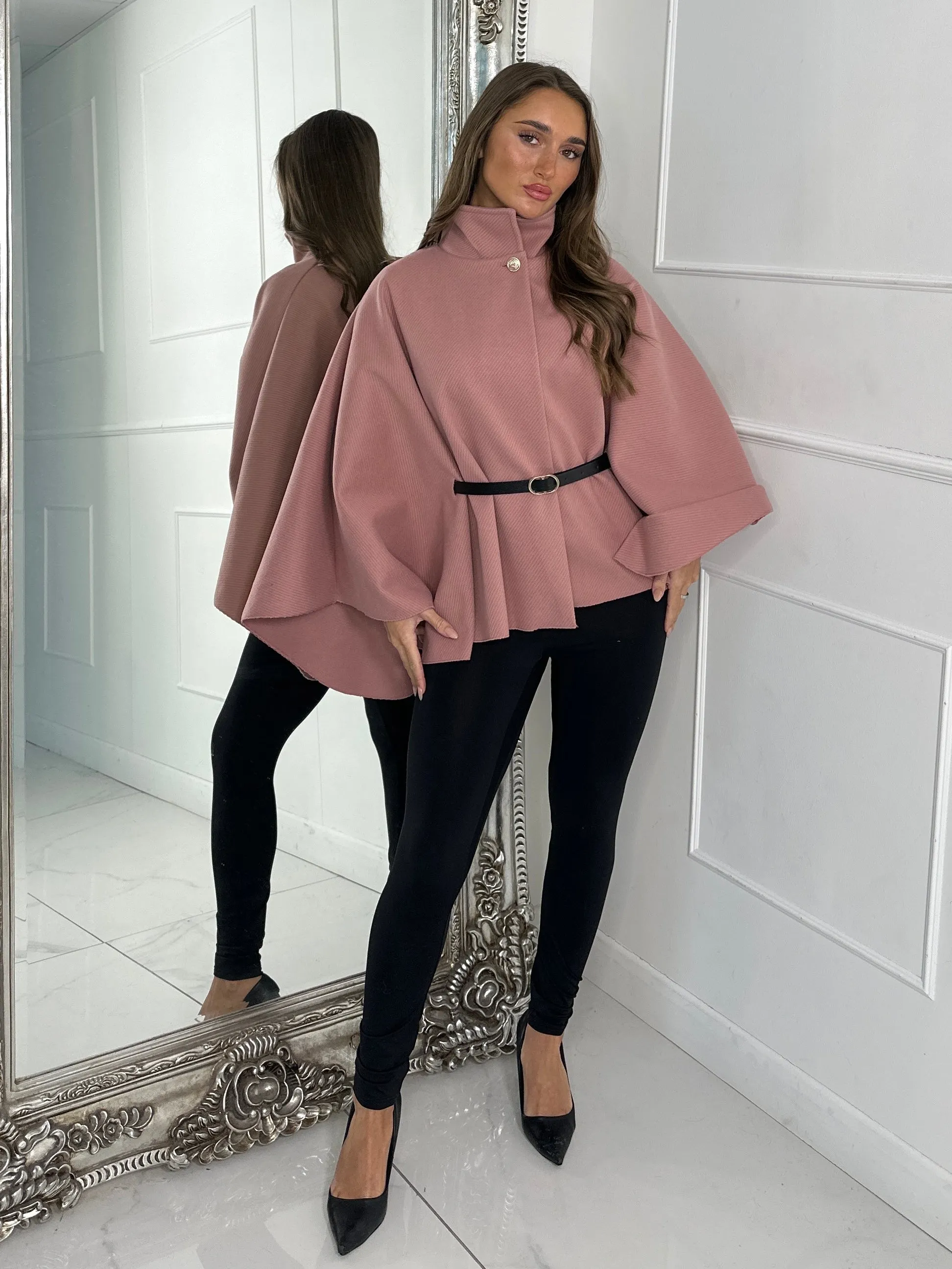 Belted Cape Jacket - Dusty Pink