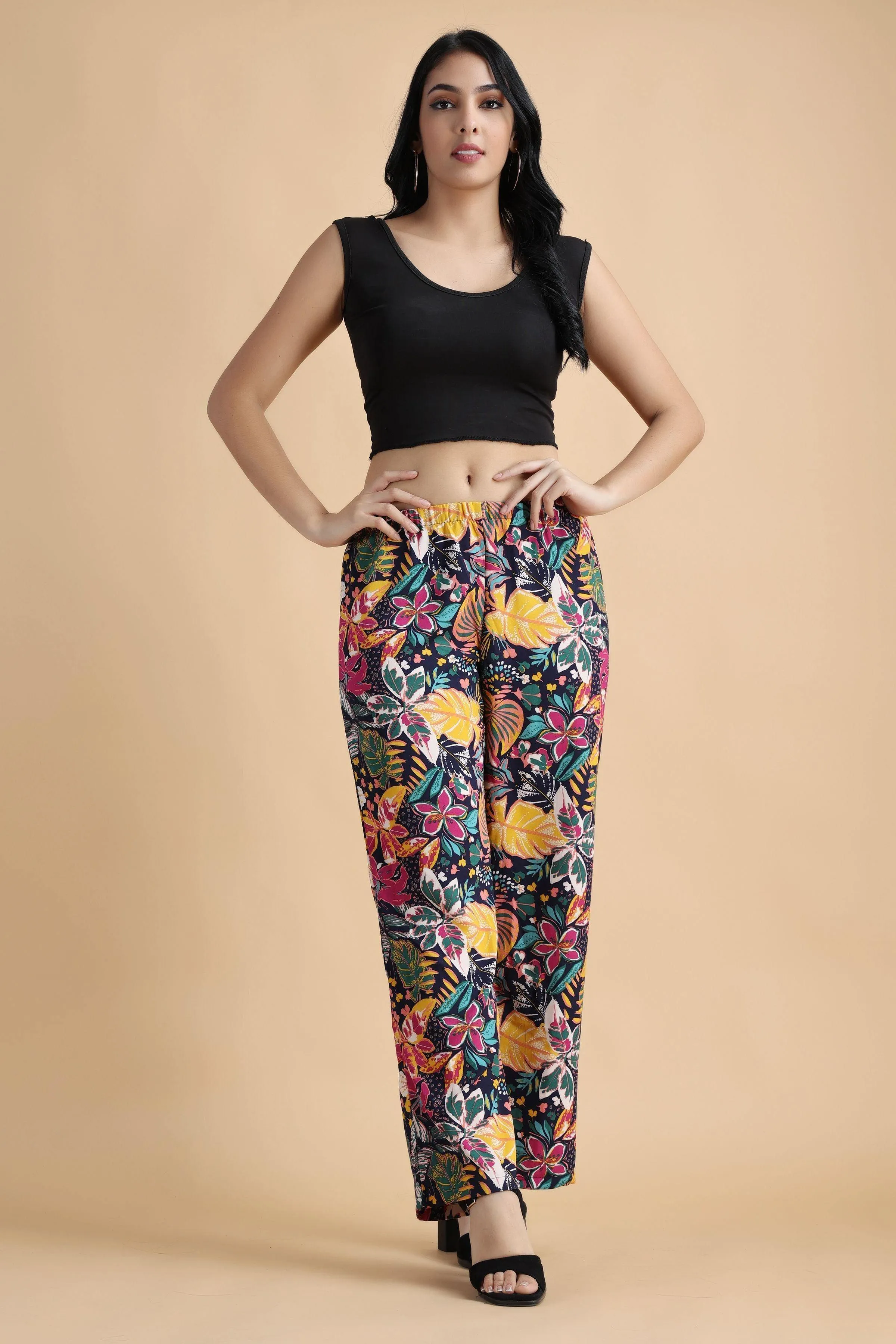 Black Multicolored Floral Printed Pyjama