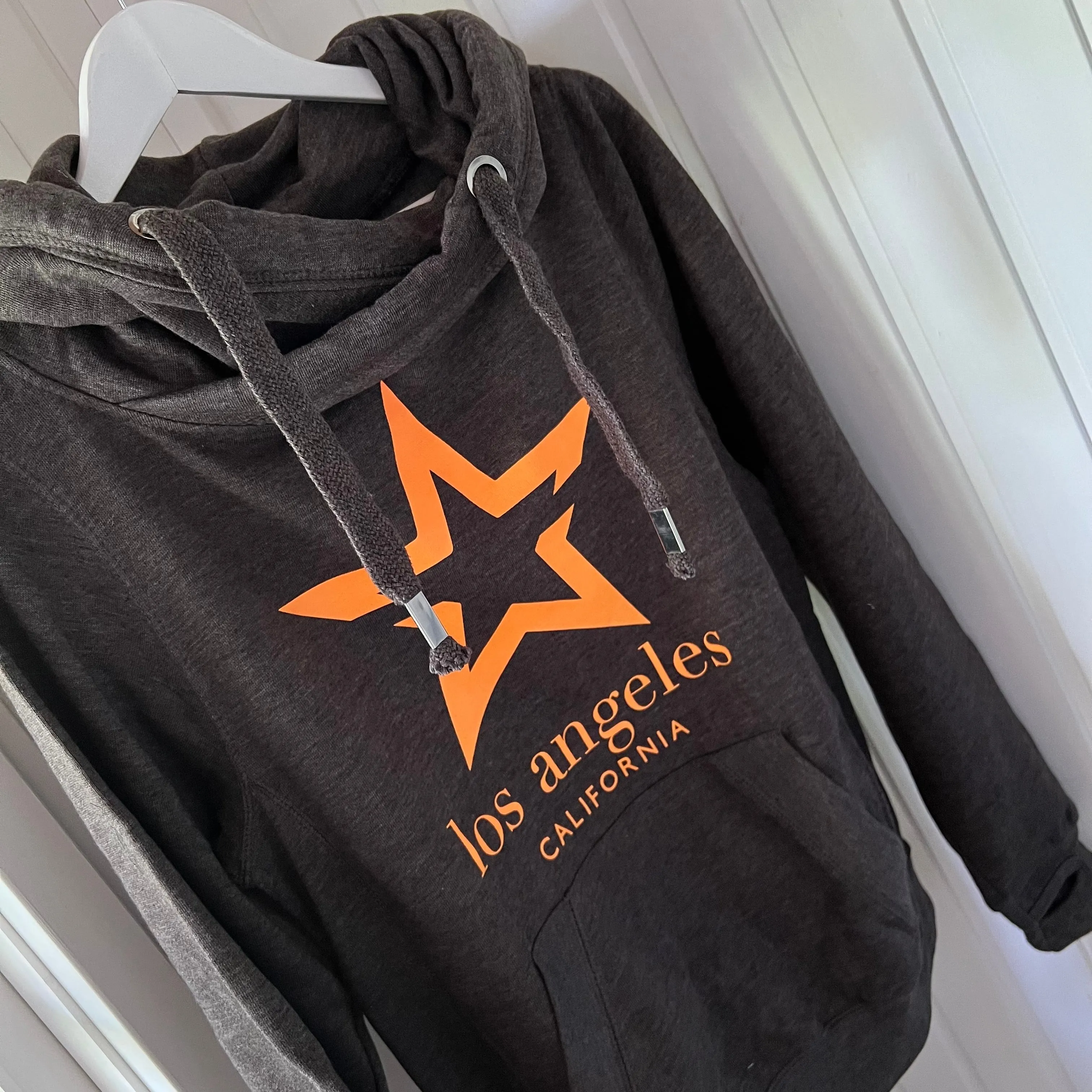 Charcoal & neon orange LA star crossover neck hoody *boyfriend fit* *new*