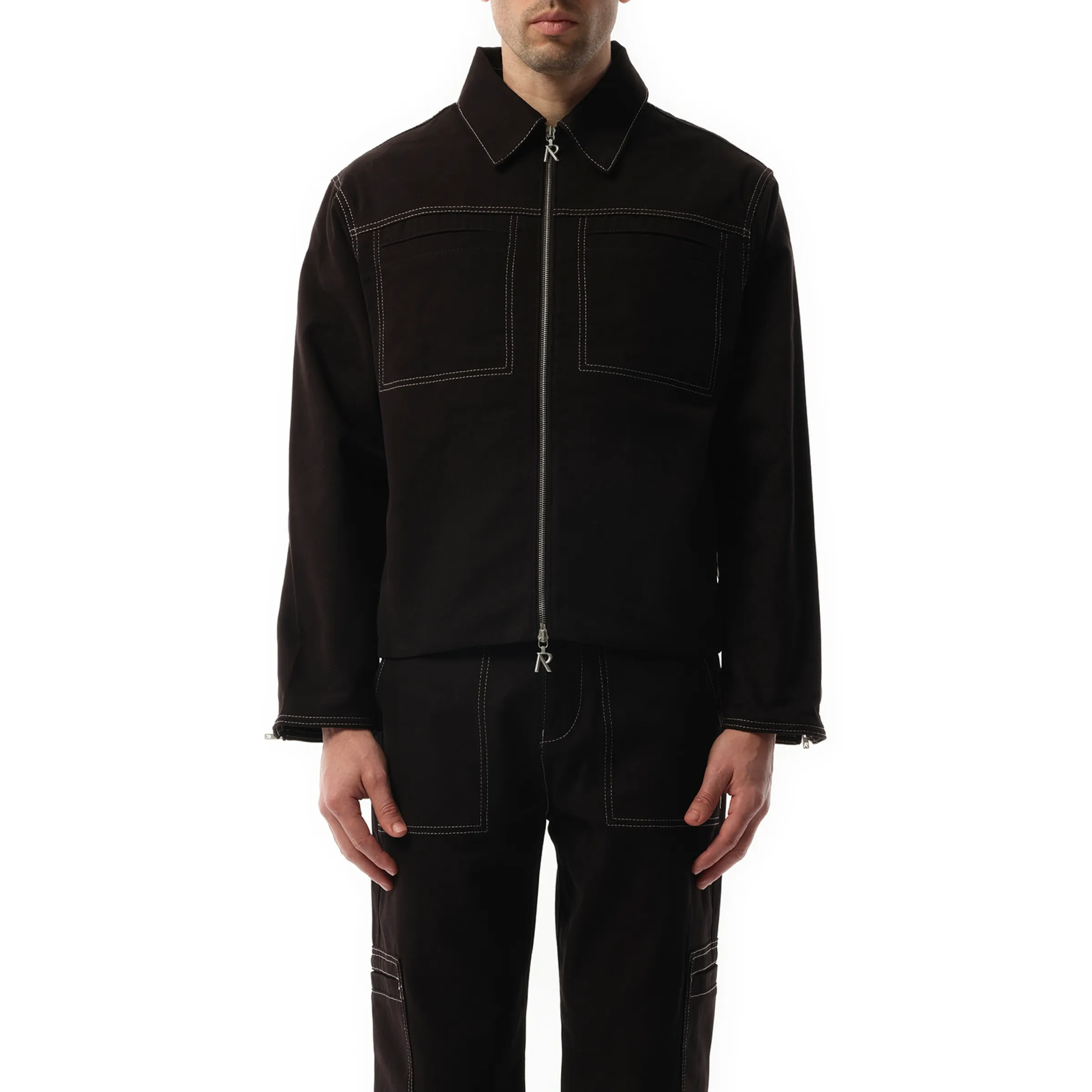 Contrast Stitch Smart Jacket in Jet Black