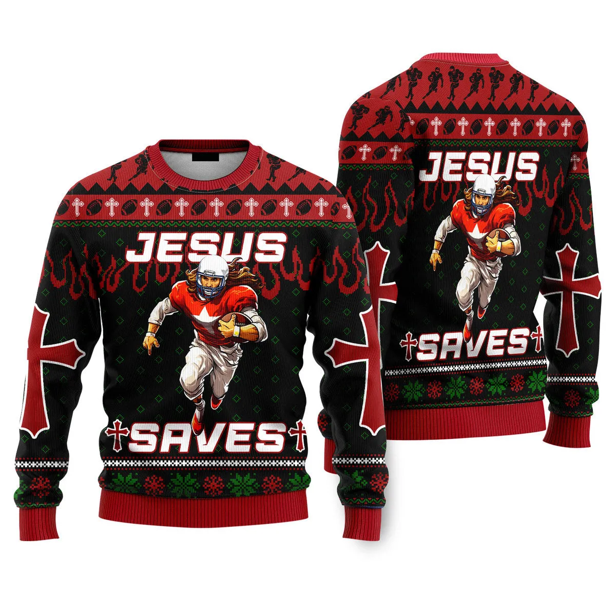 Cool Jesus American Football Team Red Christmas Sweaters For Men