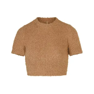 COZY KNIT CROPPED T-SHIRT | CAMEL