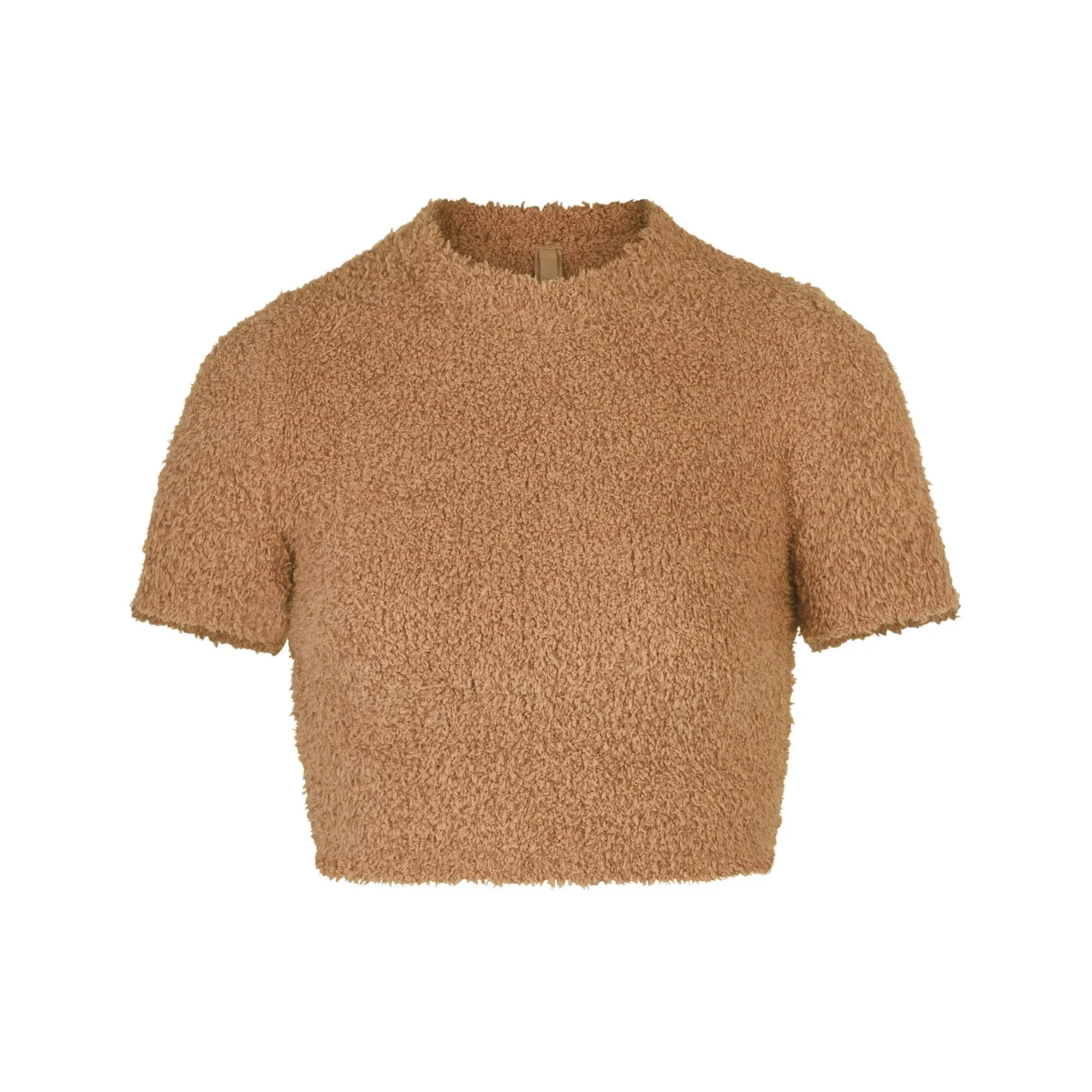 COZY KNIT CROPPED T-SHIRT | CAMEL