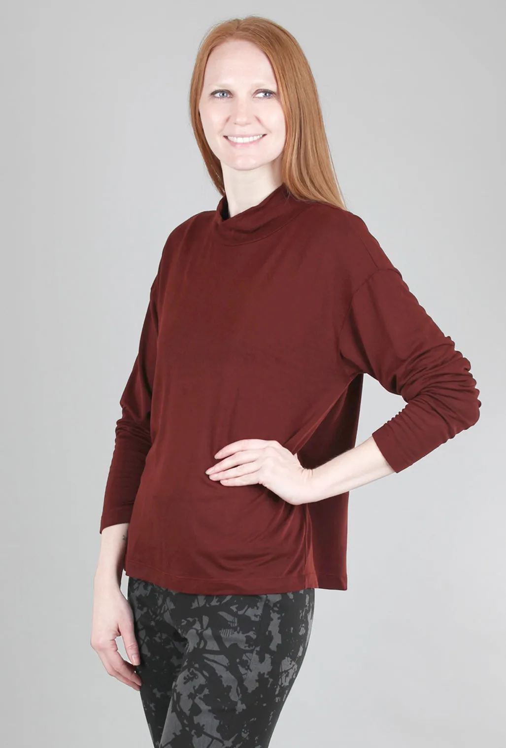 Cozy L/S Mock Top, Smoke Cedar