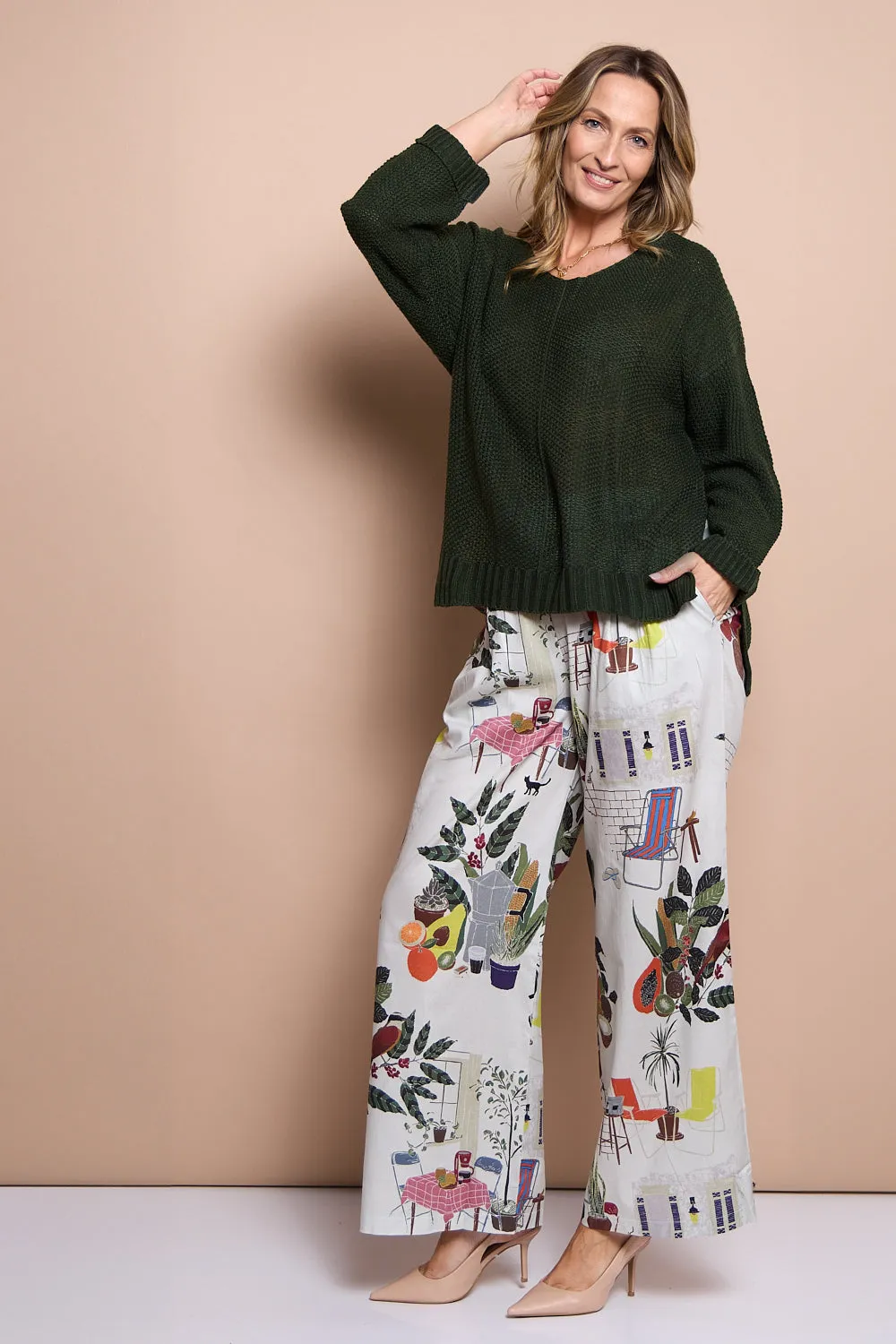 Daria Wide Leg Pants - Sage Tea Time