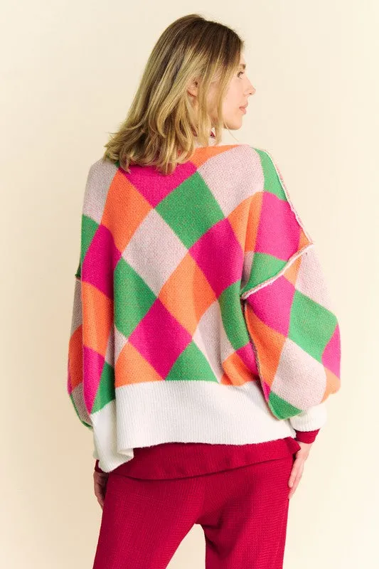 Exposed Seam Color Block Dropped Shoulder Sweater