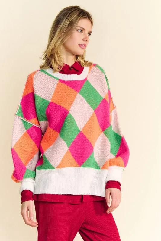 Exposed Seam Color Block Dropped Shoulder Sweater