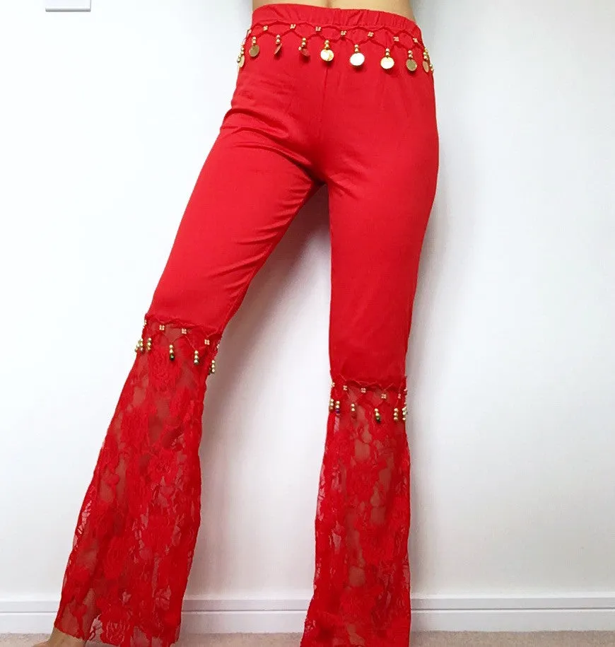 FLARE LACE COIN BEADED TROUSERS