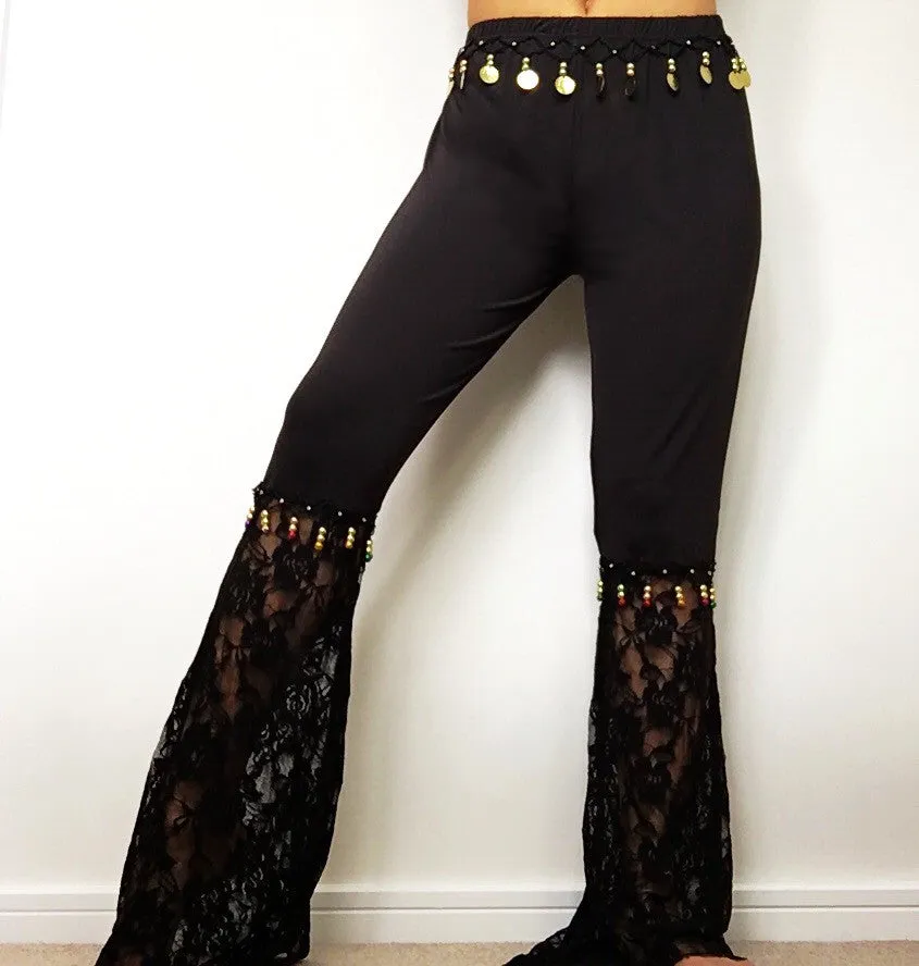 FLARE LACE COIN BEADED TROUSERS