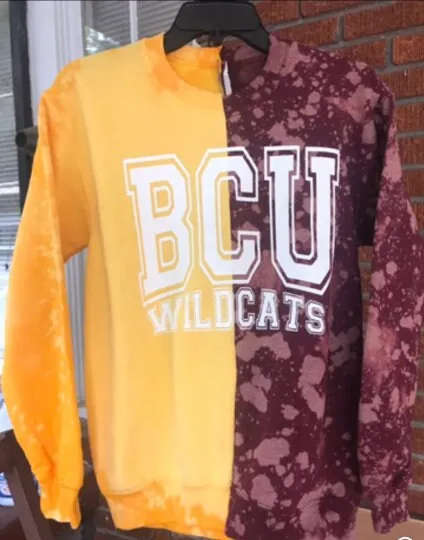 Handmade Bethune Wildcats Maroon Gold Half and Half Unisex Crewneck Sweatshirt