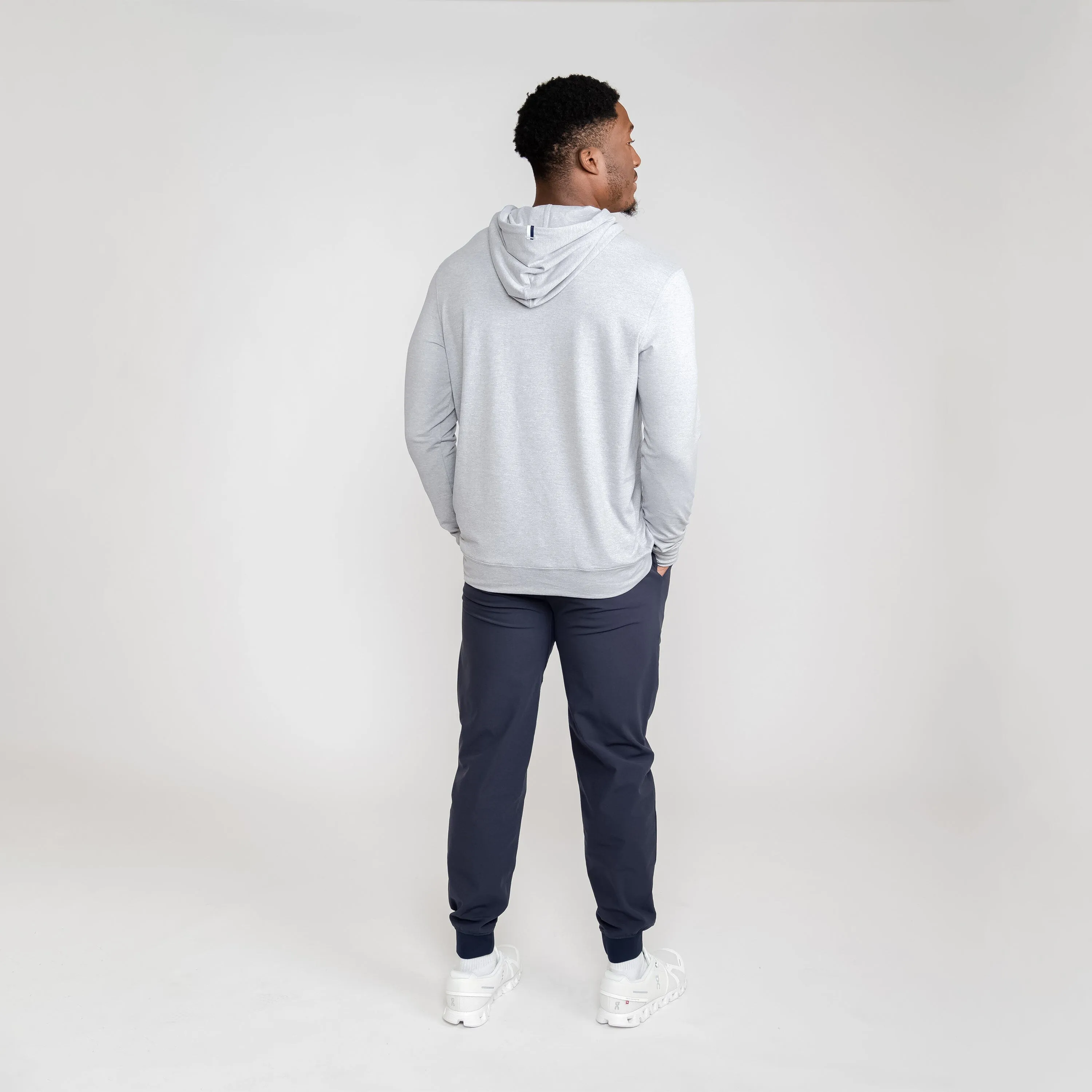 Hesi Performance Hoodie - Heather Gray with Stainless Steel and White Accents.