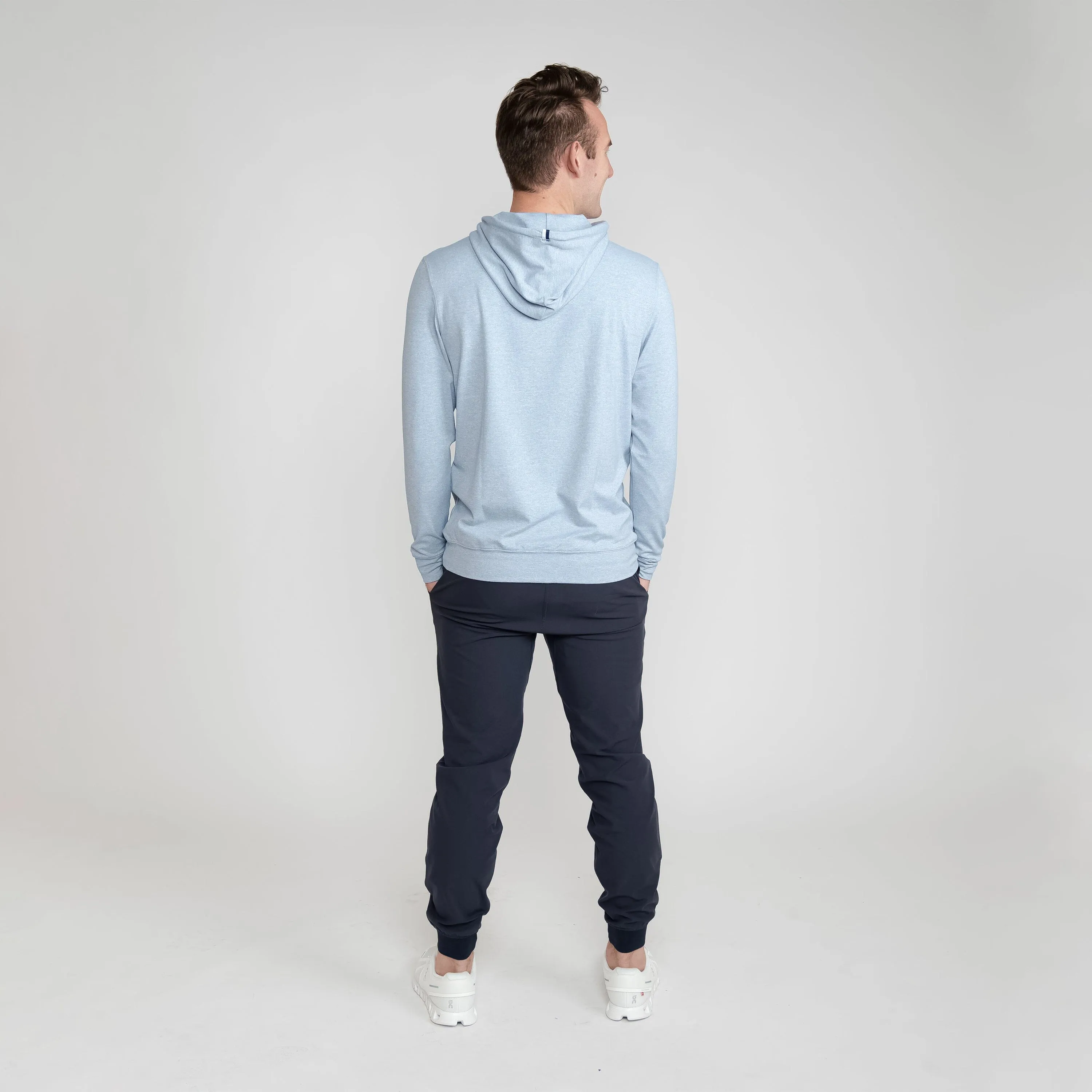 Hesi Performance Hoodie | Heather - Storm Blue/White