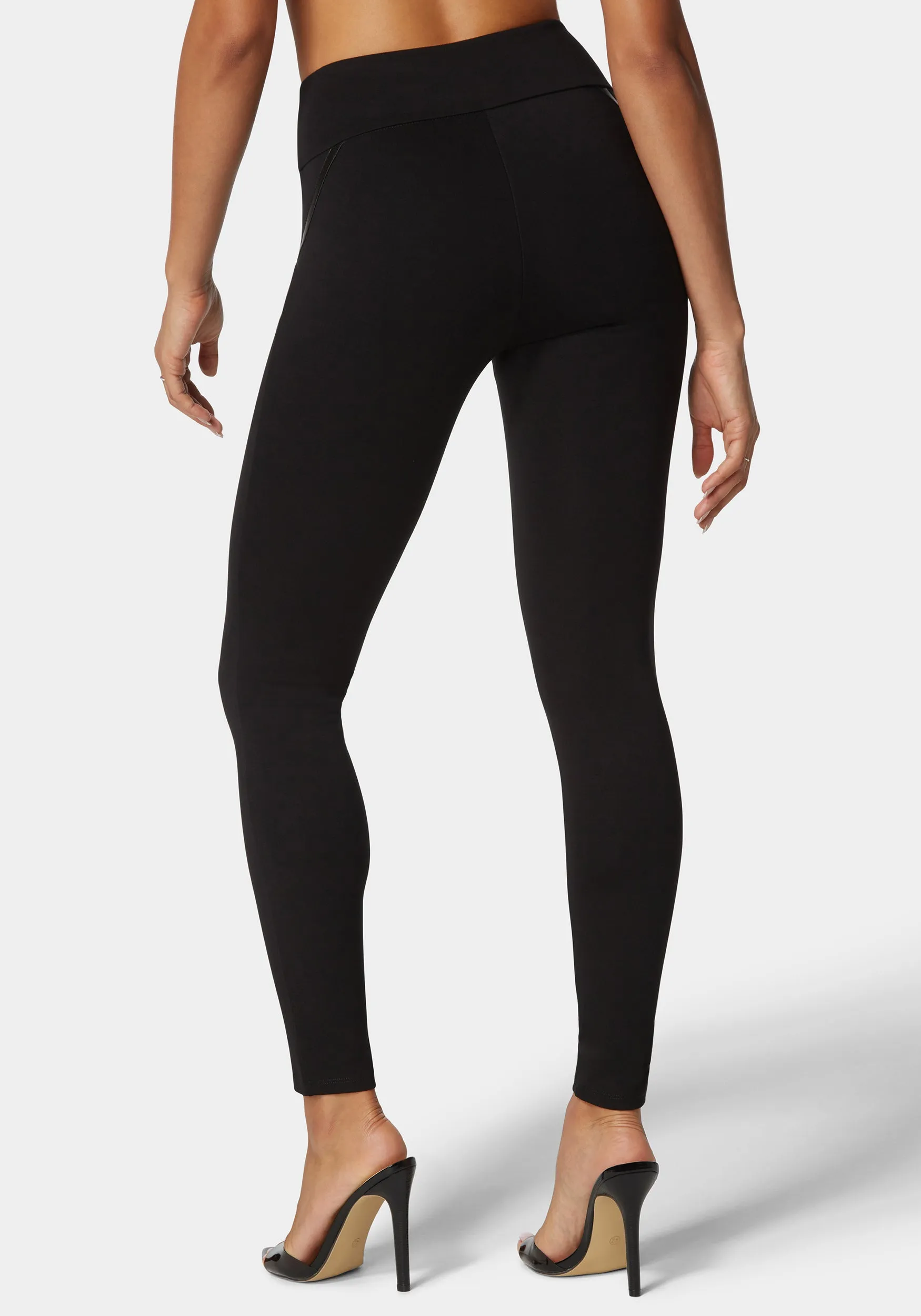 High Waist Vegan Leather Details Pdr Legging