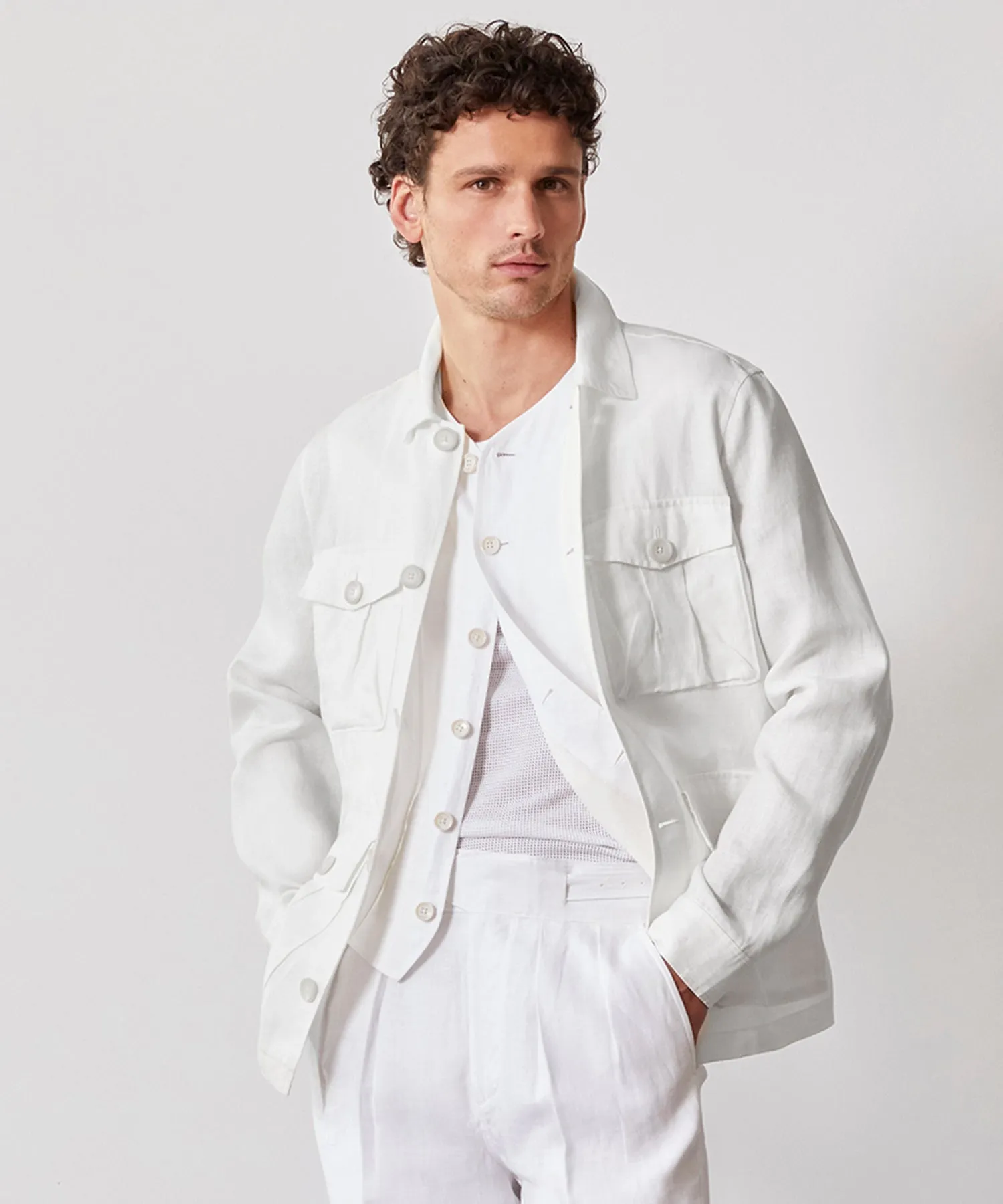 Irish Linen Field Jacket in White