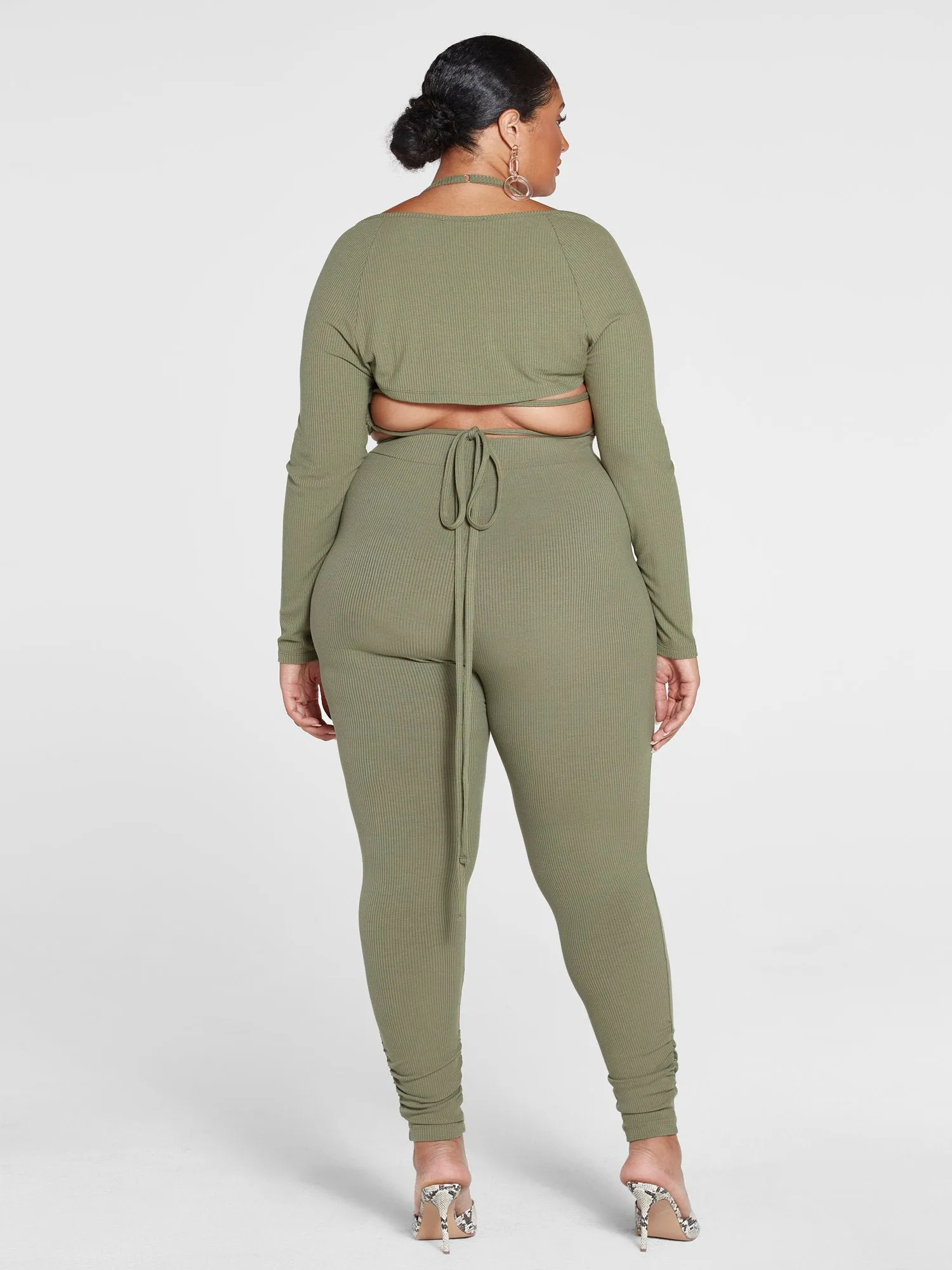 Jade Ribbed Knit High Waist Ruched Leggings