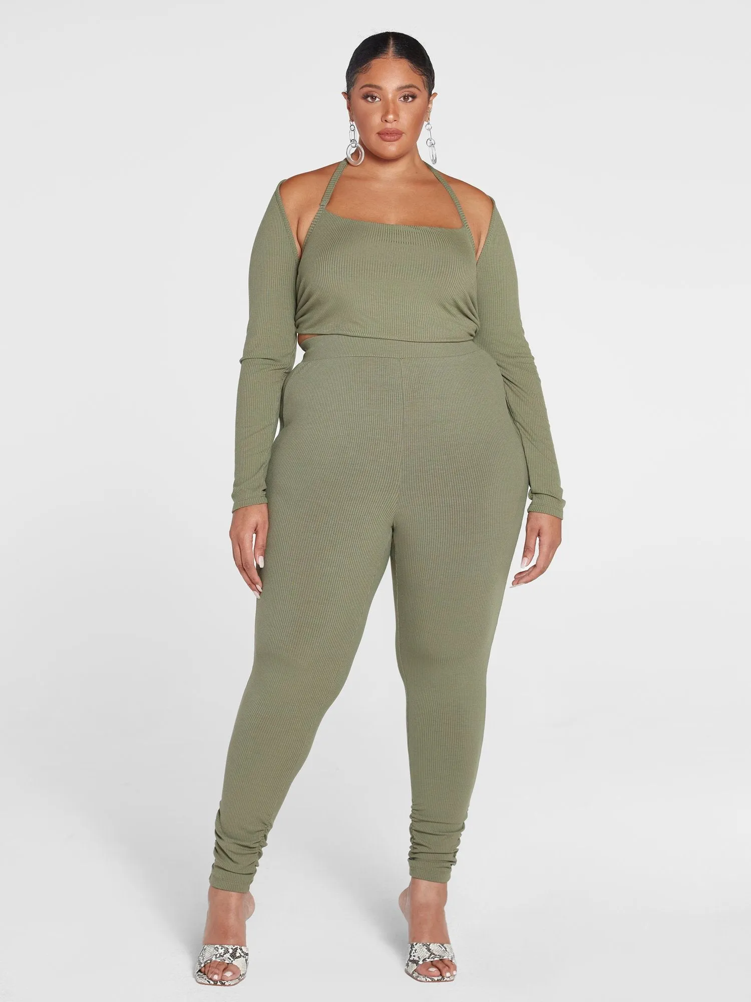 Jade Ribbed Knit High Waist Ruched Leggings