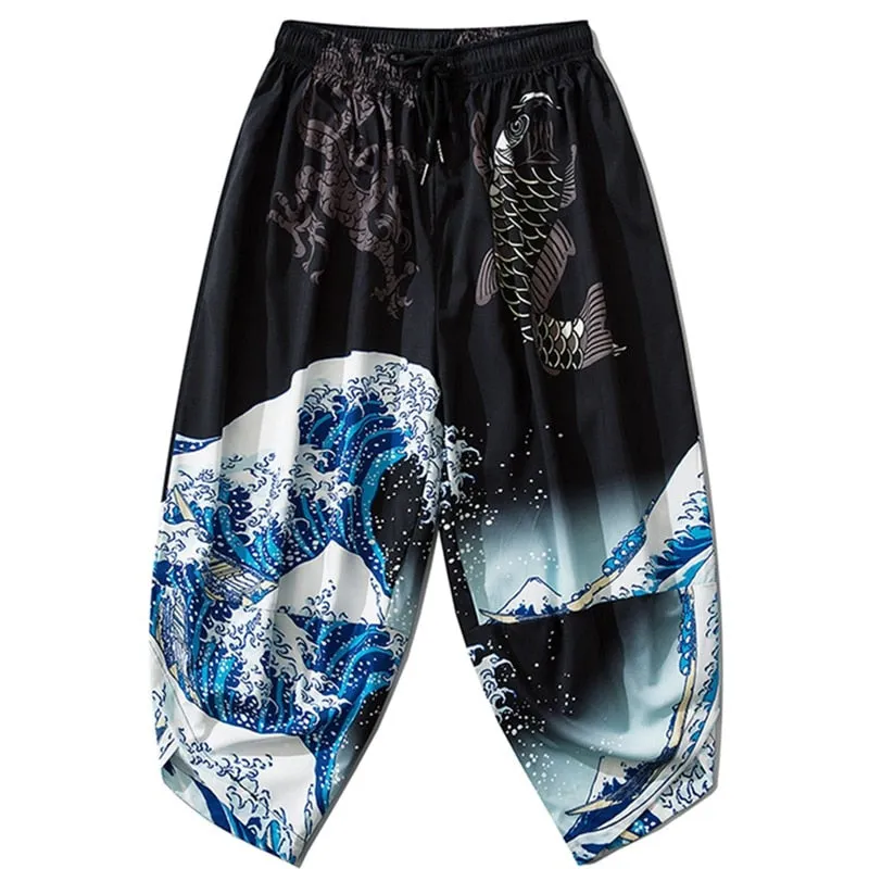 Japanese Pants Waves Print