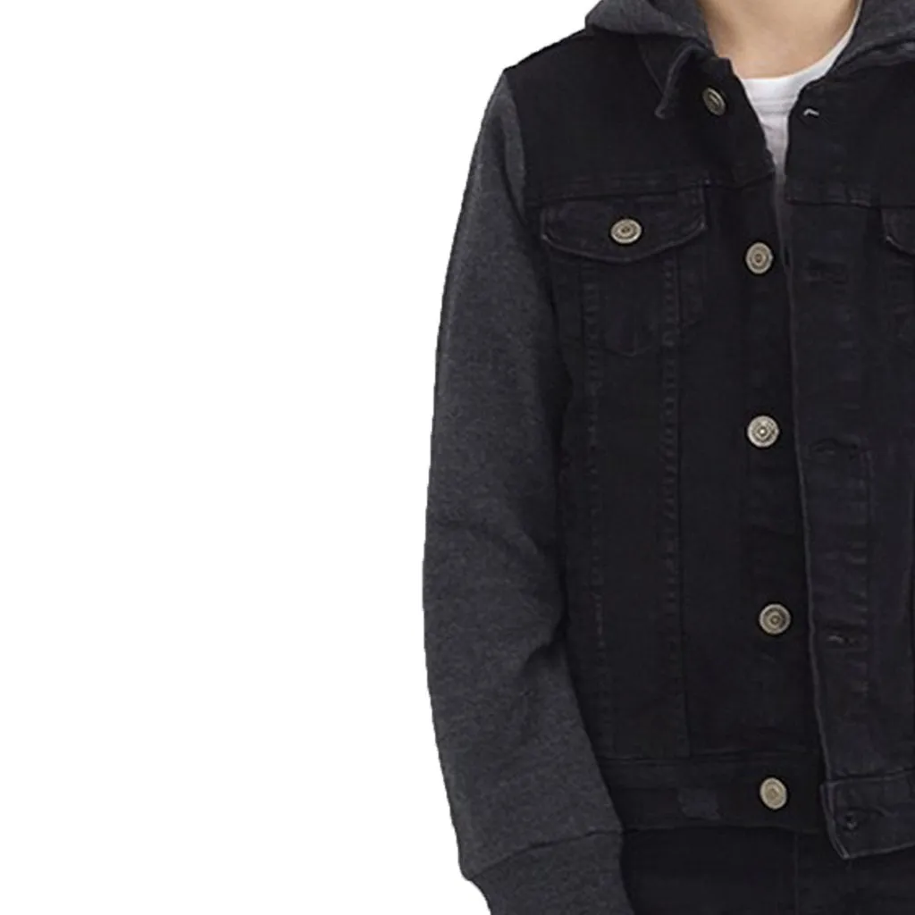 Kids Boys Cotton Denim Contrast Hooded Jacket Black