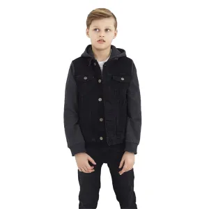 Kids Boys Cotton Denim Contrast Hooded Jacket Black