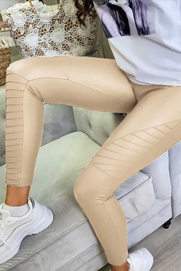 Leather look biker leggings