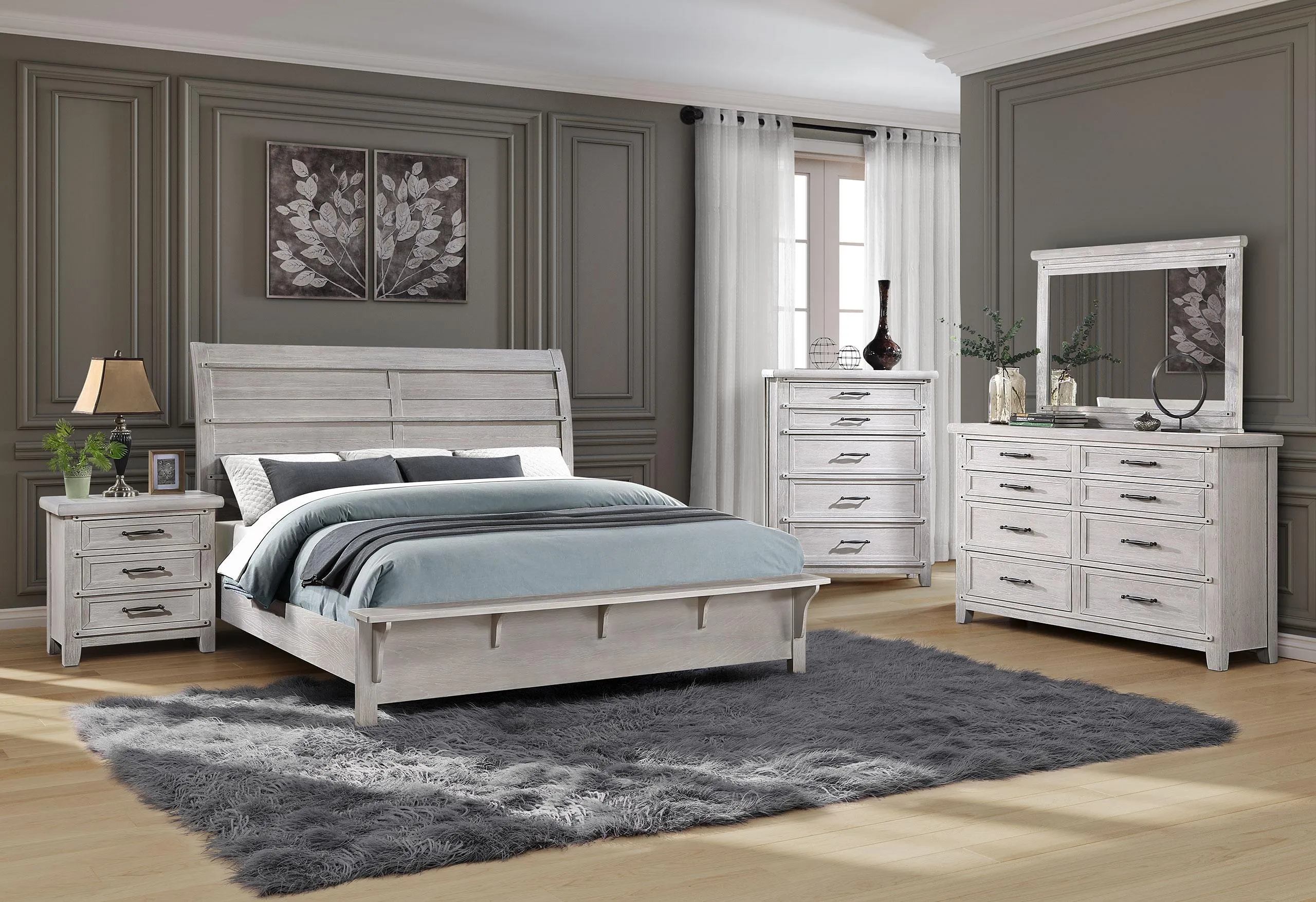 Levi White Oak Full Bed Group - Cozy Bedroom Set