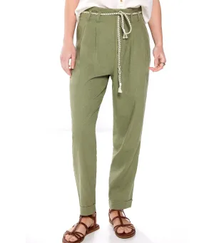 Linen Trousers with Cord Belt Green