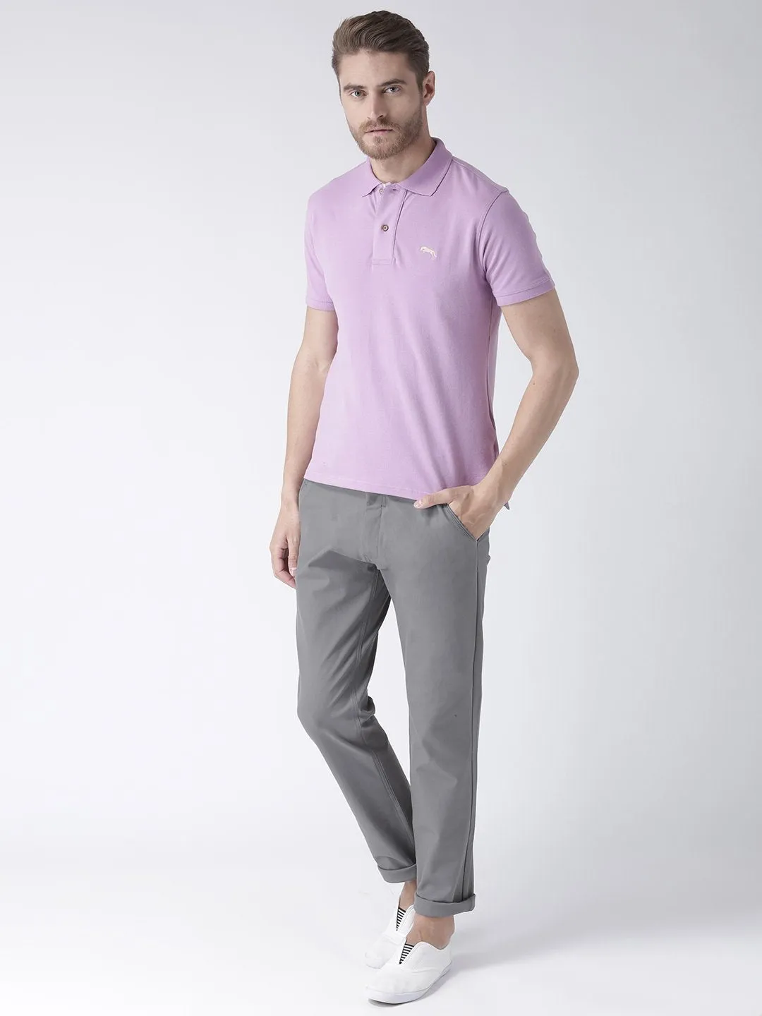 Men Steel Relaxed Fit Solid Chinos