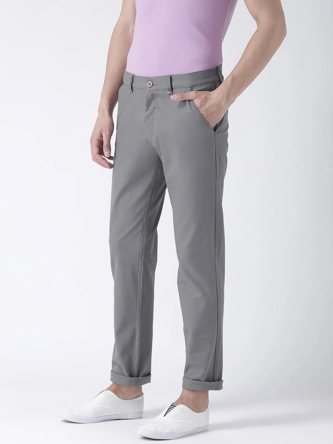 Men Steel Relaxed Fit Solid Chinos