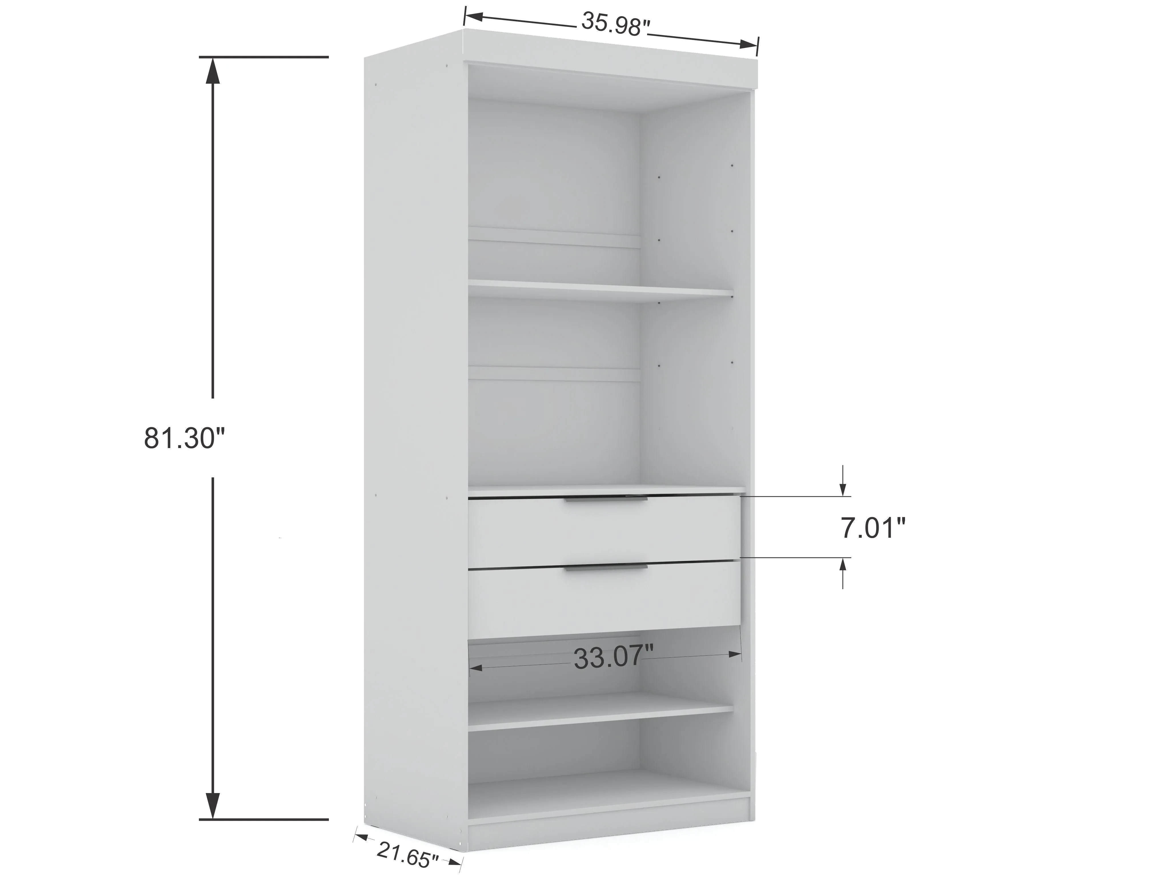 Mulberry 2.0 Modern 3 Sectional Wardrobe Closet with 6 Drawers - Set of 3 in White