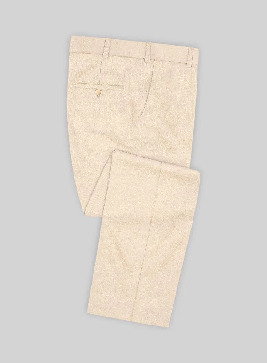 Noble Beige Wool Silk Linen Pants