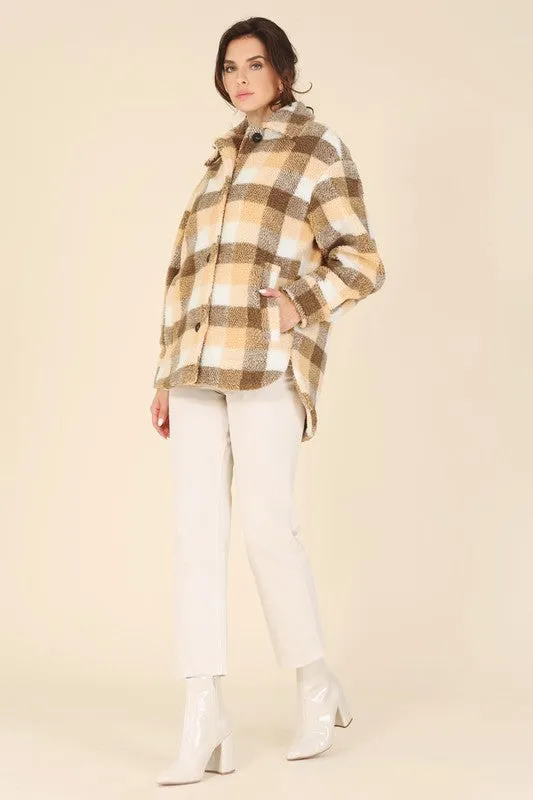 Plaid sherpa jacket with pockets