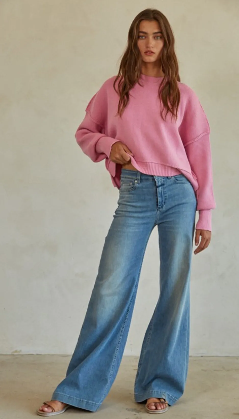 Polly Pullover Crewneck Sweater: Bubblegum