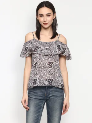 Porsorte Women Printed Floral Cold Shoulder Spagetti Strap Top