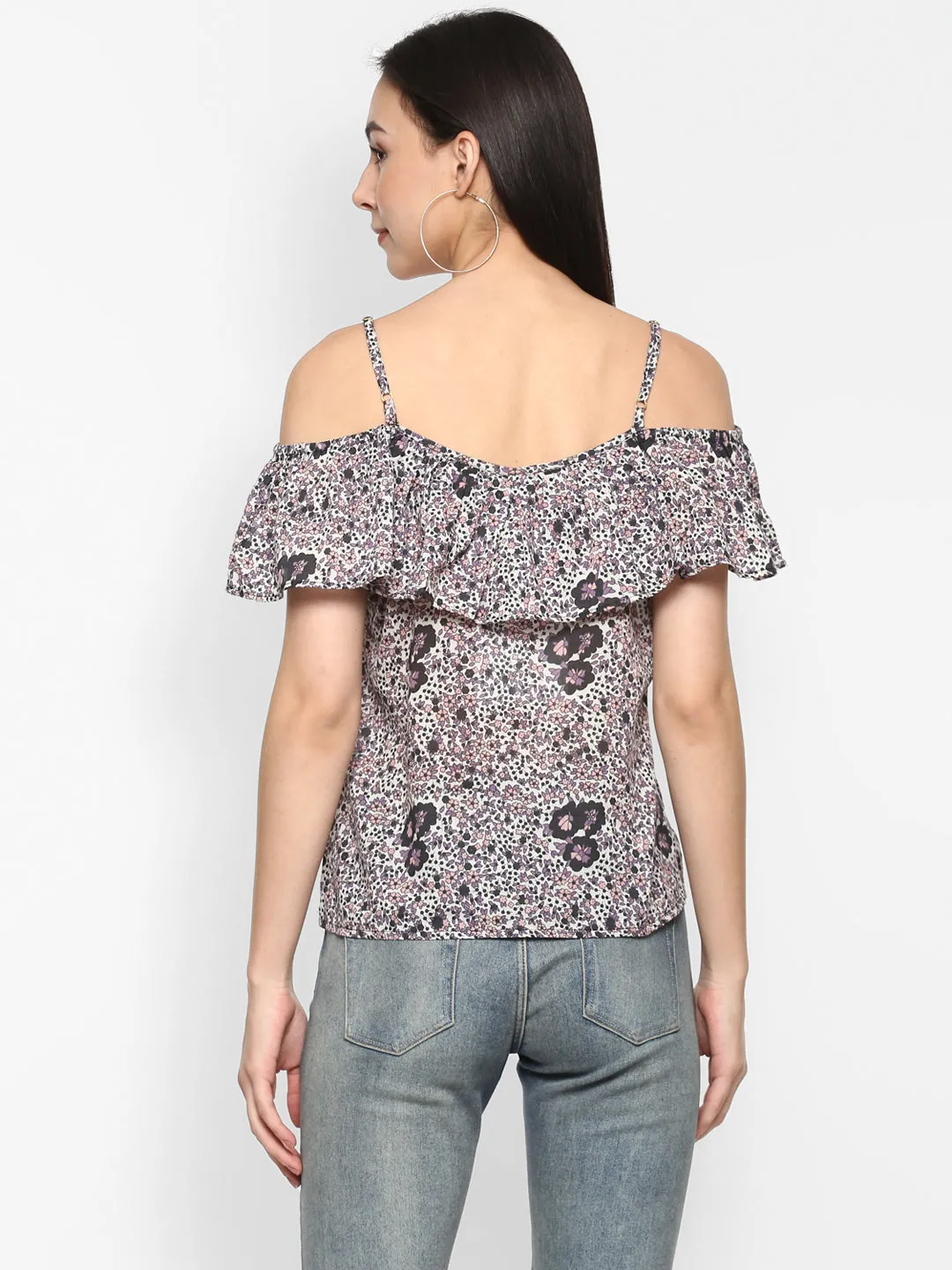 Porsorte Women Printed Floral Cold Shoulder Spagetti Strap Top