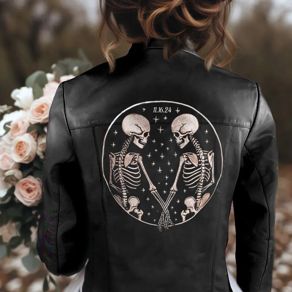 (Real Leather) Custom Skeleton Design Leather Jacket