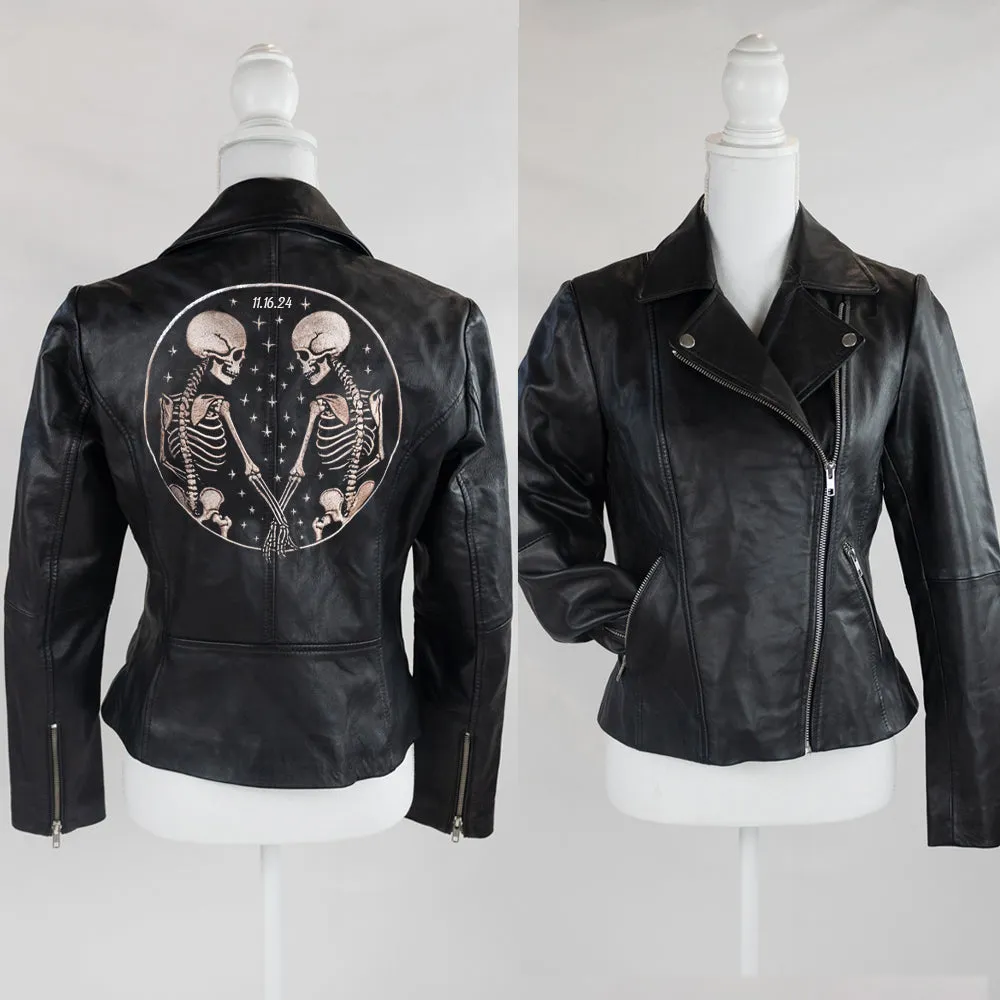 (Real Leather) Custom Skeleton Design Leather Jacket