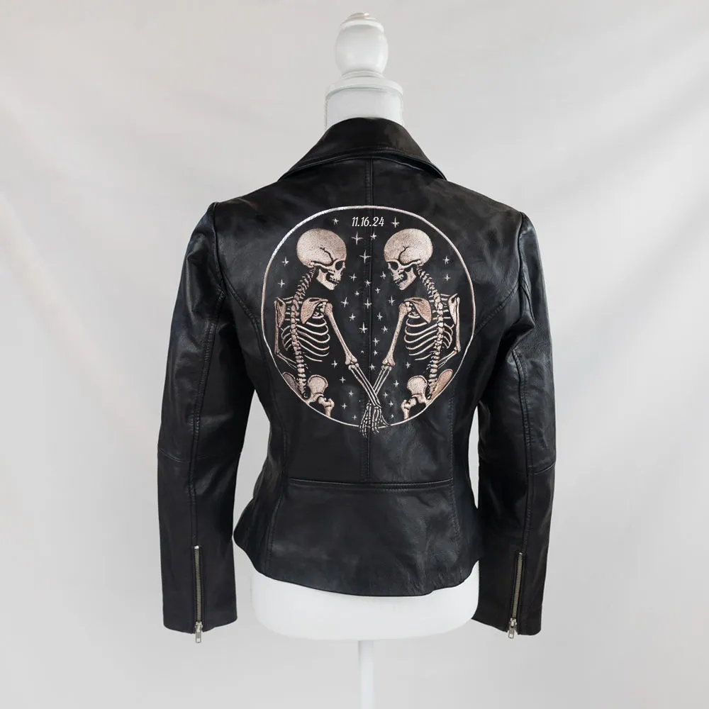 (Real Leather) Custom Skeleton Design Leather Jacket