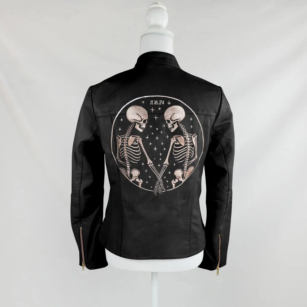 (Real Leather) Custom Skeleton Design Leather Jacket