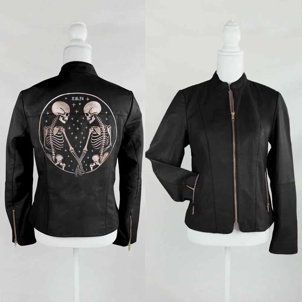 (Real Leather) Custom Skeleton Design Leather Jacket