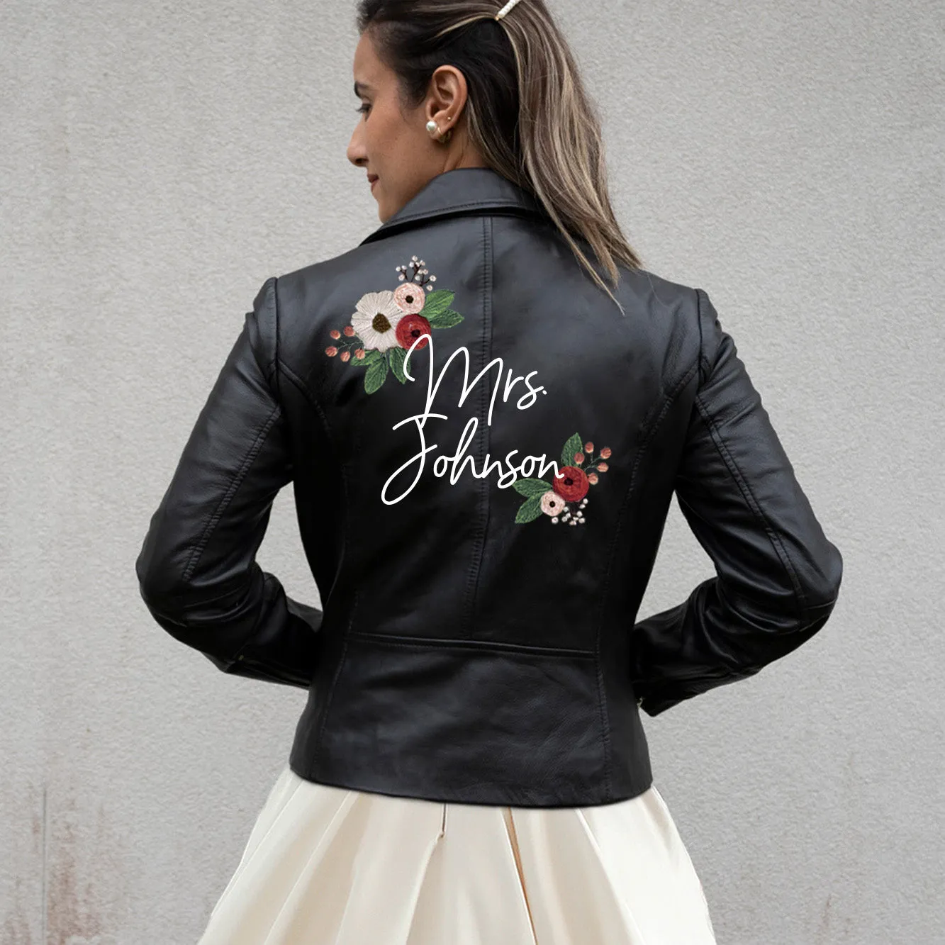 (Real Leather) Embroidered Leather Jacket